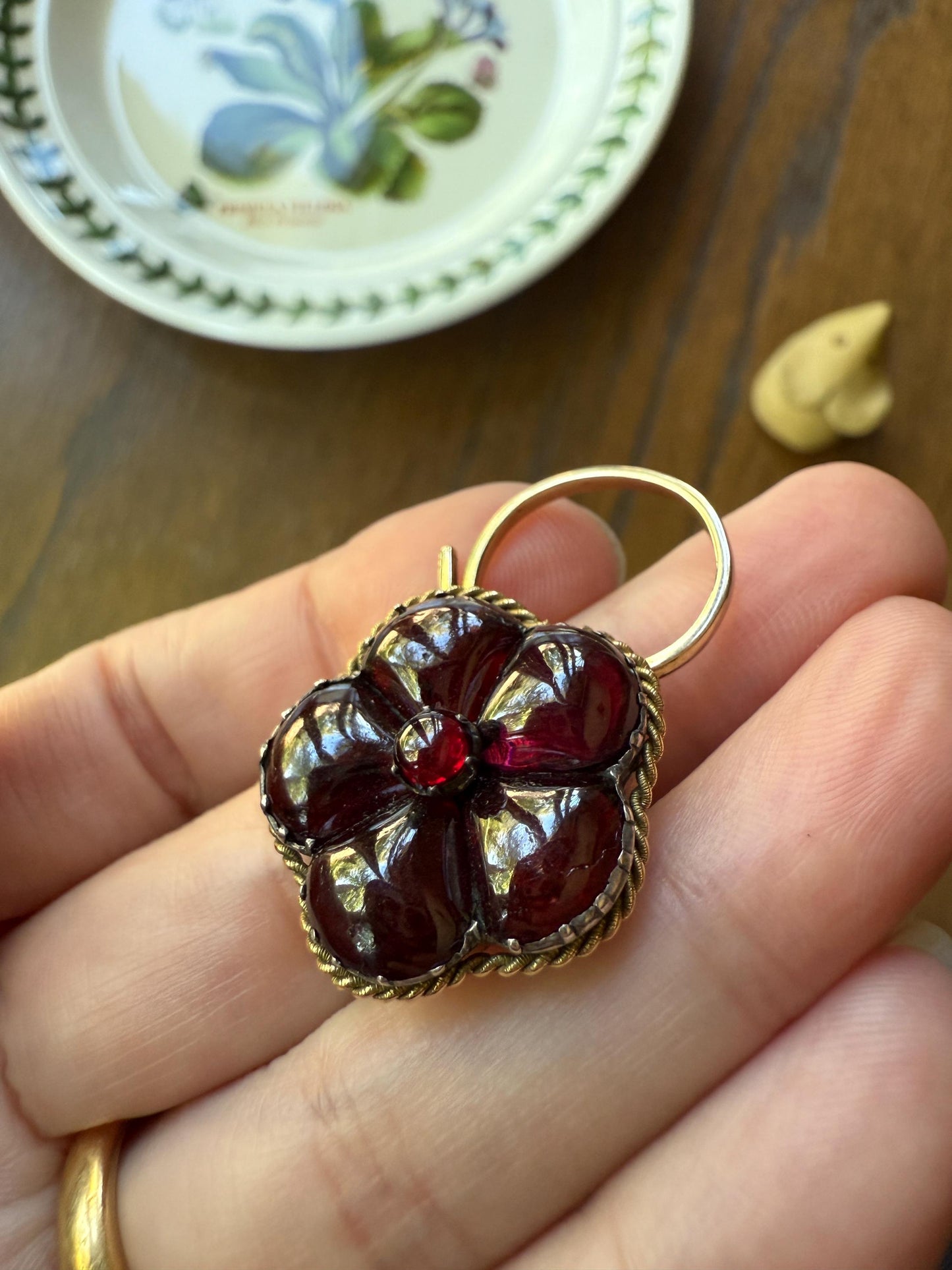 PANSY Floral PADLOCK Victorian Antique Juicy GARNET 14k Gold Solid Pendant Figural Romantic Gift Love Reversible Bracelet Necklace Clasp