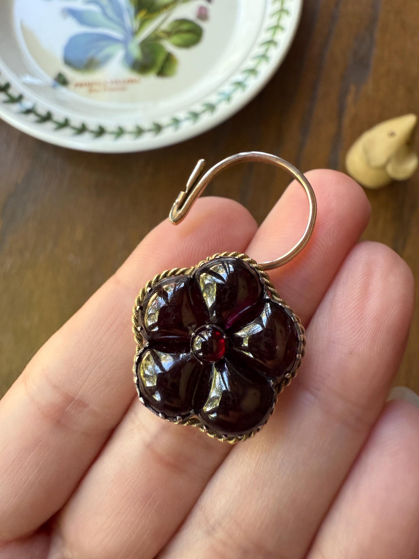 PANSY Floral PADLOCK Victorian Antique Juicy GARNET 14k Gold Solid Pendant Figural Romantic Gift Love Reversible Bracelet Necklace Clasp