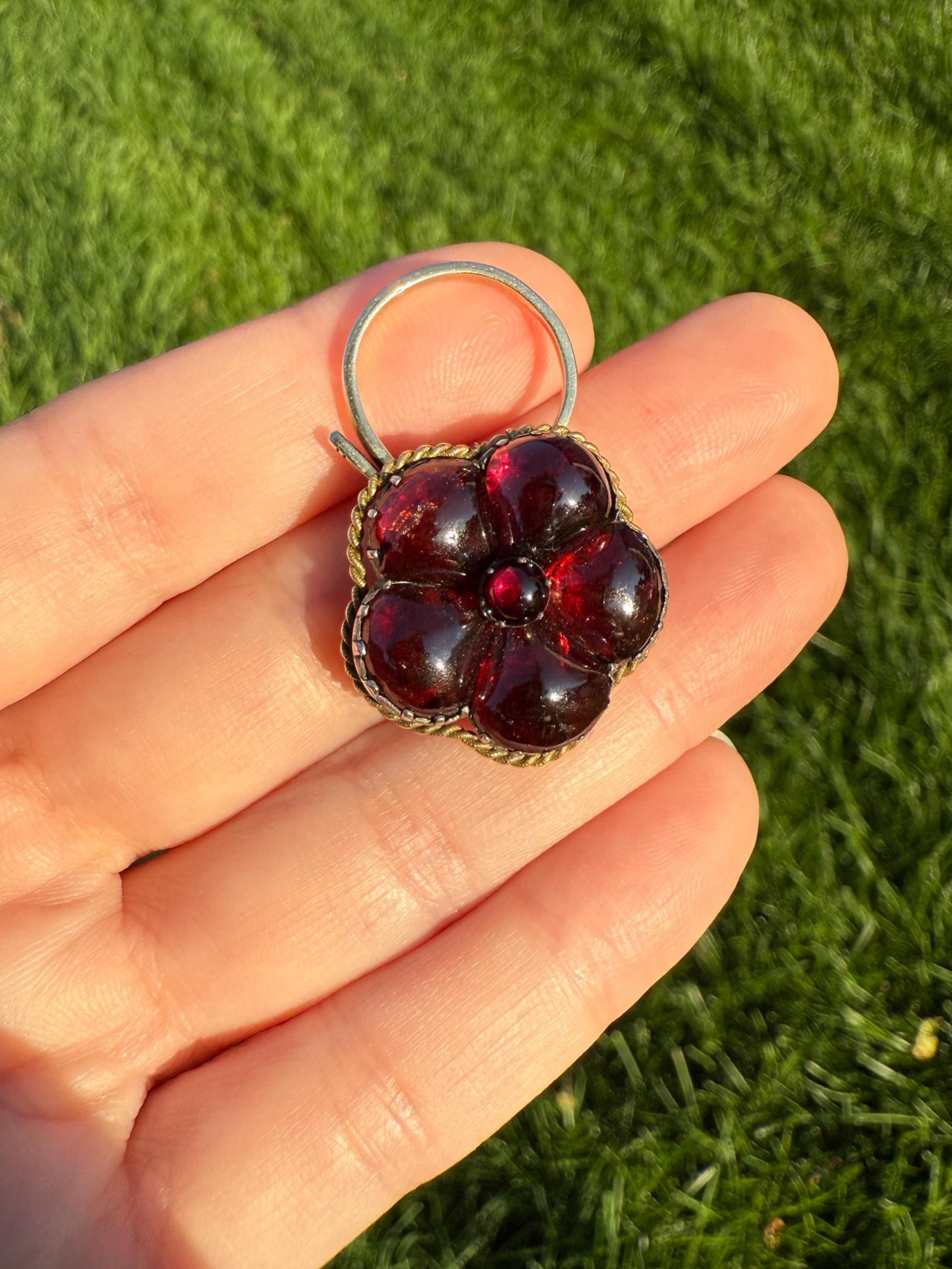 PANSY Floral PADLOCK Victorian Antique Juicy GARNET 14k Gold Solid Pendant Figural Romantic Gift Love Reversible Bracelet Necklace Clasp