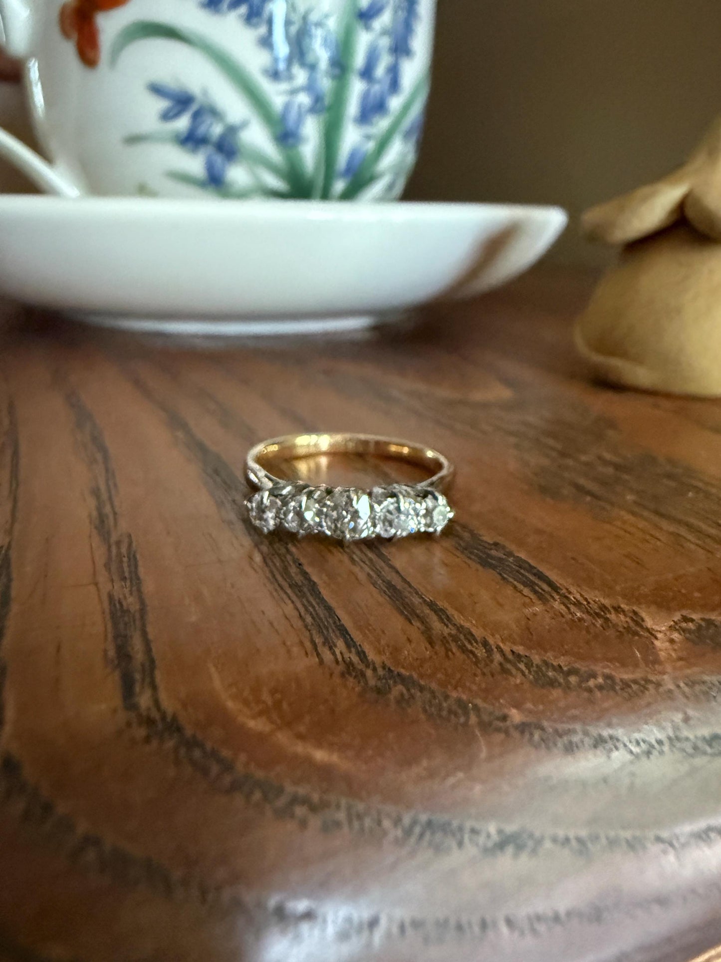 TALL Antique 0.6 Ctw Five Stone Chunky Old Mine Cut Diamond 18k Gold Band Romantic Gift Wedding Stacker Ringstack OMC