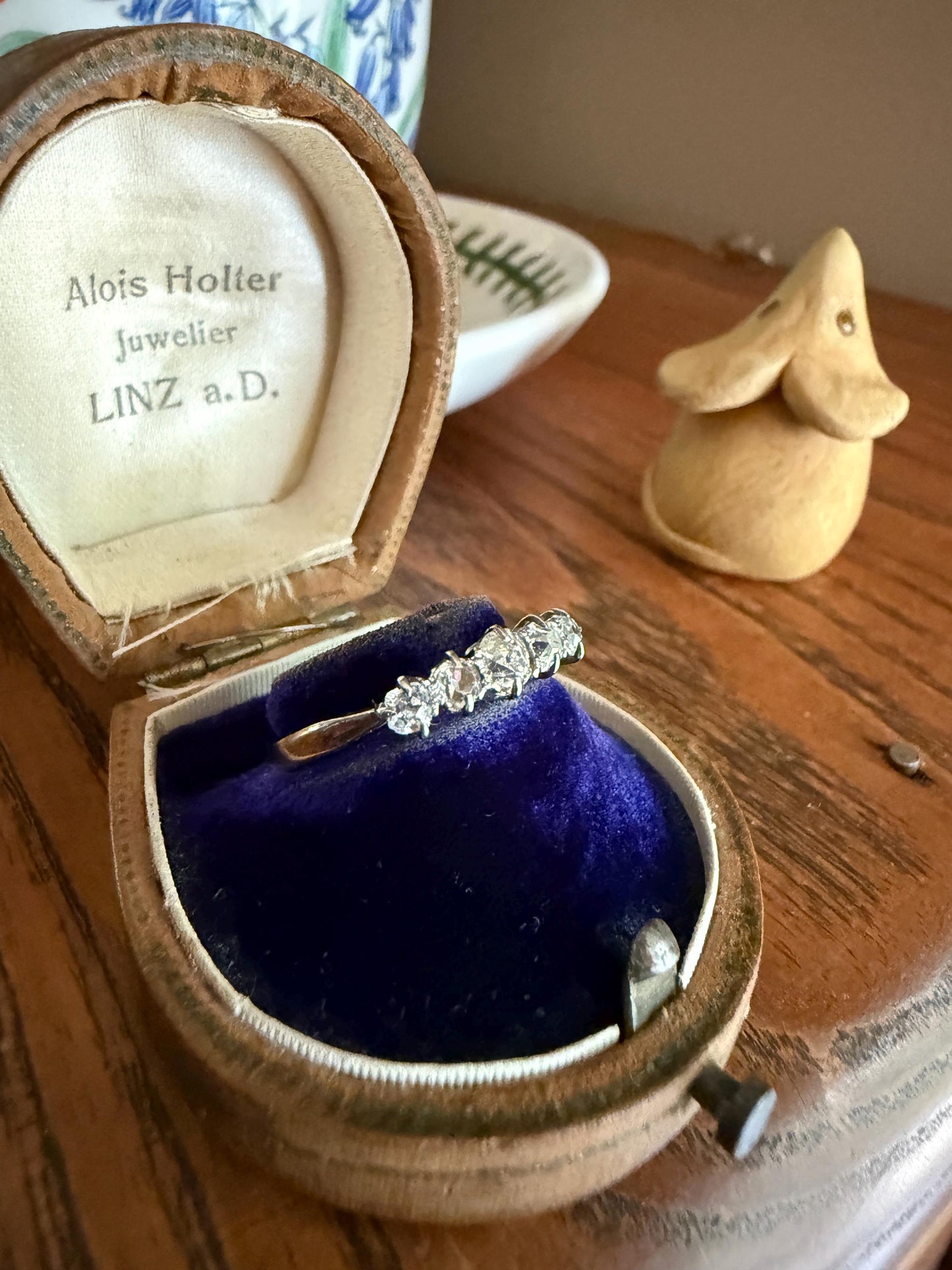 TALL Antique 0.6 Ctw Five Stone Chunky Old Mine Cut Diamond 18k Gold Band Romantic Gift Wedding Stacker Ringstack OMC