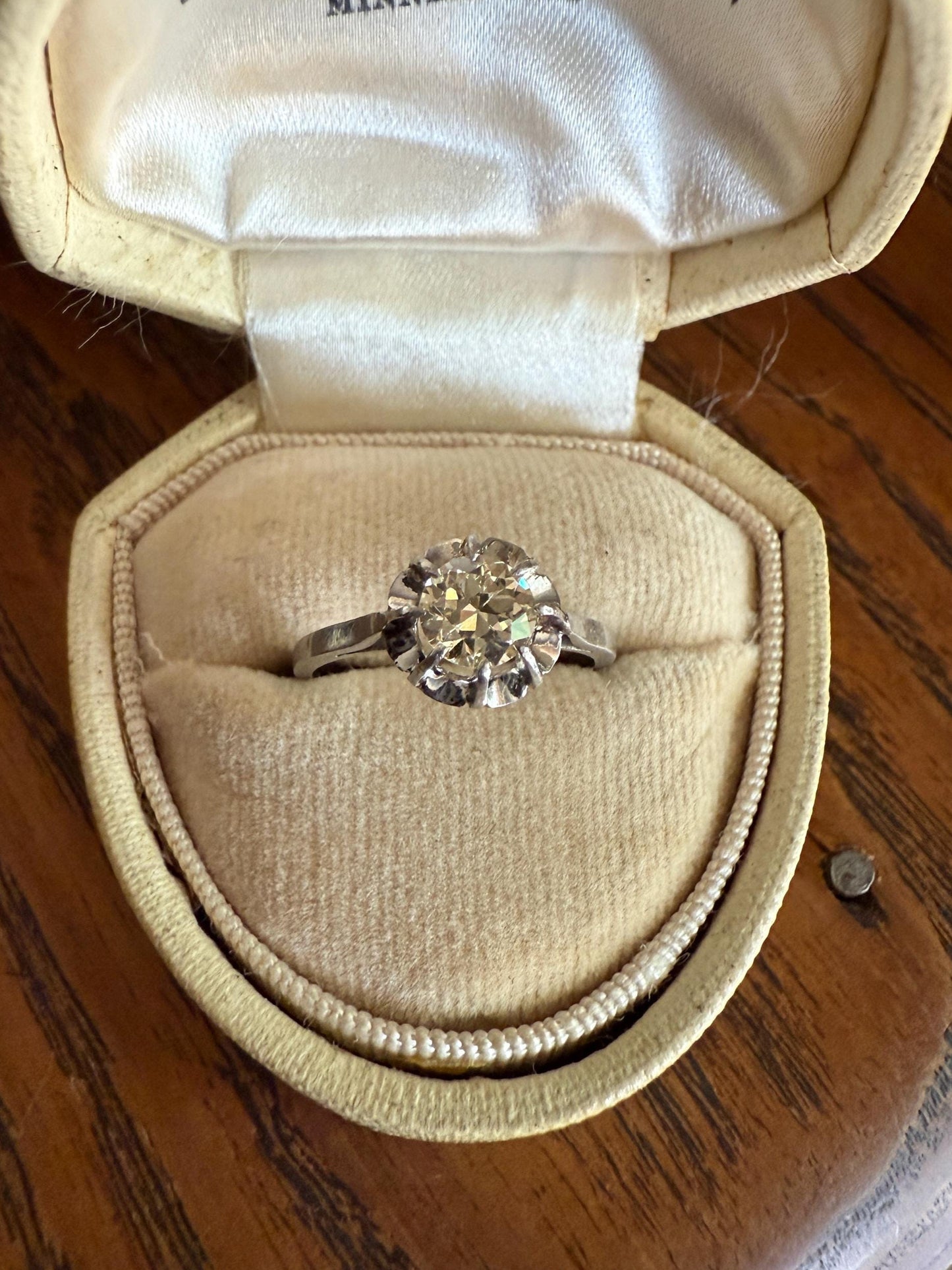 CHAMPAGNE Old European Cut DIAMOND Eye Clean .5 Carat Antique Solitiare Ring Fancy Light Brown French Platinum Skinny Band Engagement OEC
