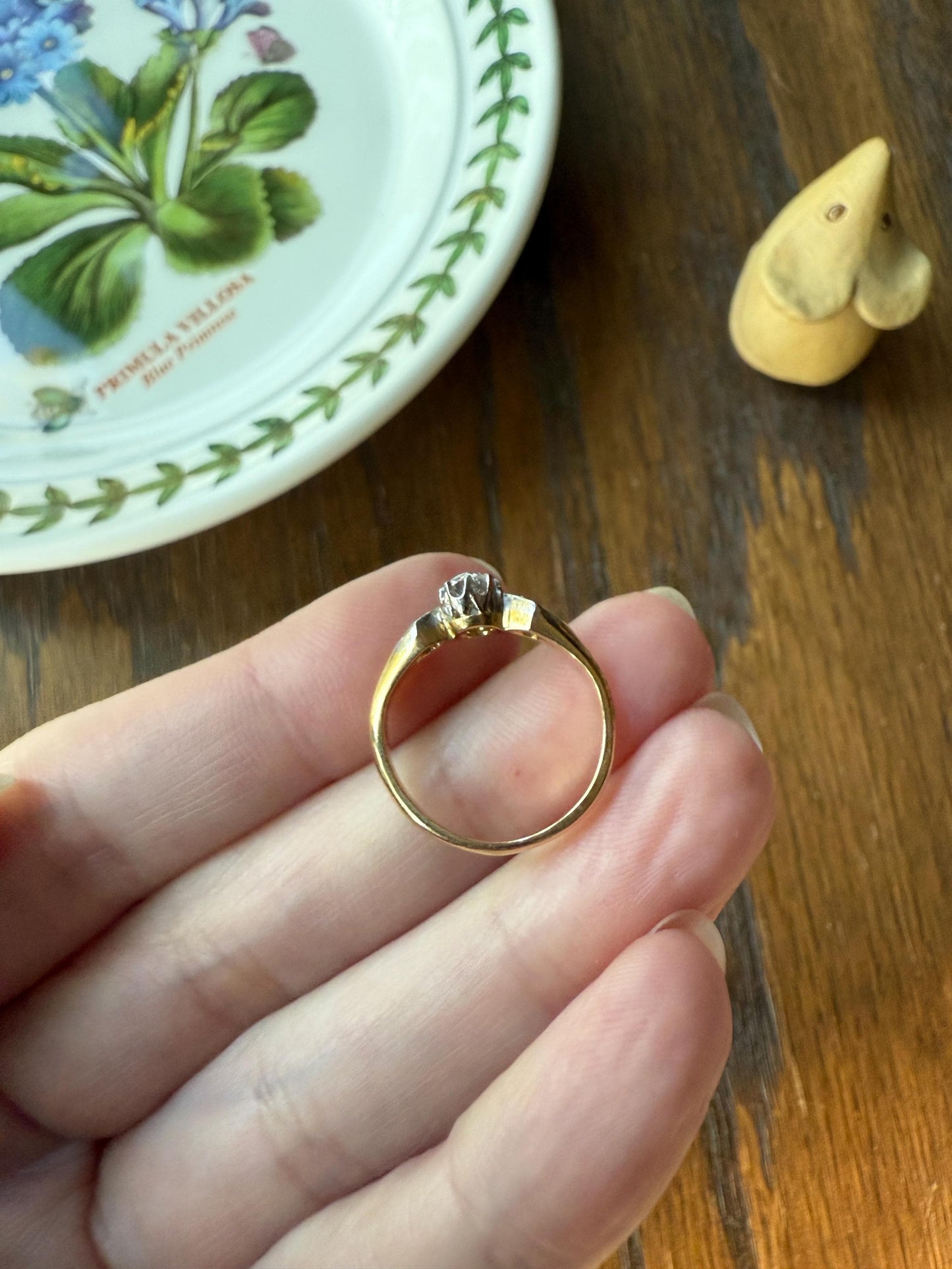 Classic Antique .3 Carat Old Mine Cut Diamond Solitaire & Accents 18k Gold French Victorian Engagement Ring Band Minimalist Stacker OMC
