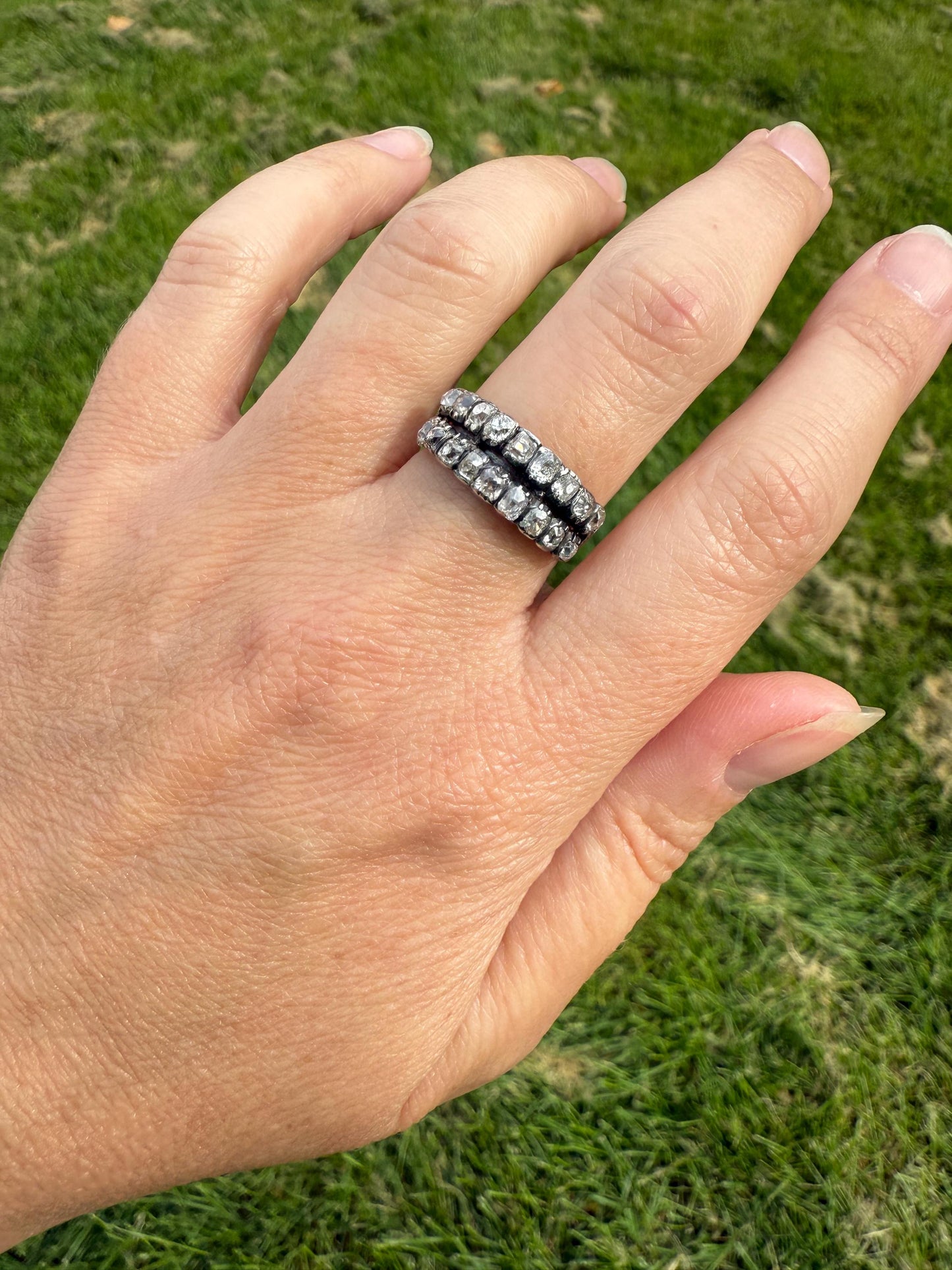 Antique 1.25 Carat Chunky Old Mine Cut DIAMOND Georgian 10k Gold Half Hoop Cigar Band Double Row Ring Silver Collets Gift Stacker 1.25Ct OMC