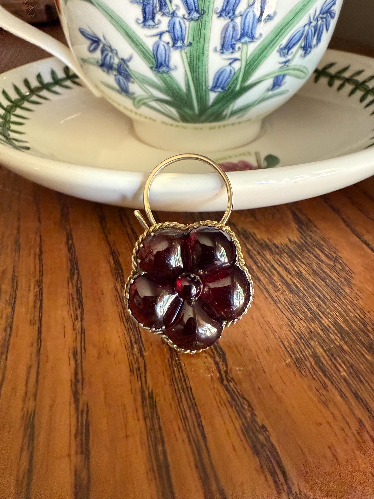 PANSY Floral PADLOCK Victorian Antique Juicy GARNET 14k Gold Solid Pendant Figural Romantic Gift Love Reversible Bracelet Necklace Clasp