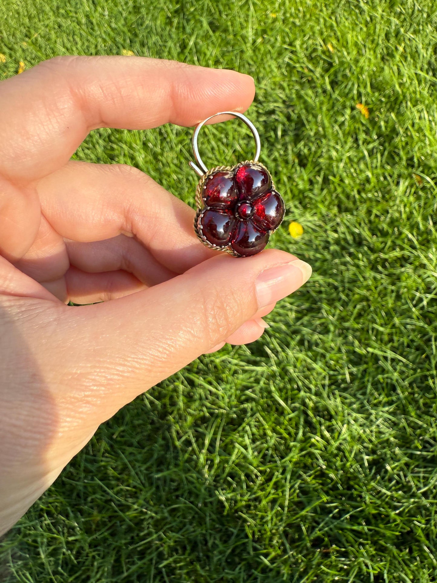 PANSY Floral PADLOCK Victorian Antique Juicy GARNET 14k Gold Solid Pendant Figural Romantic Gift Love Reversible Bracelet Necklace Clasp