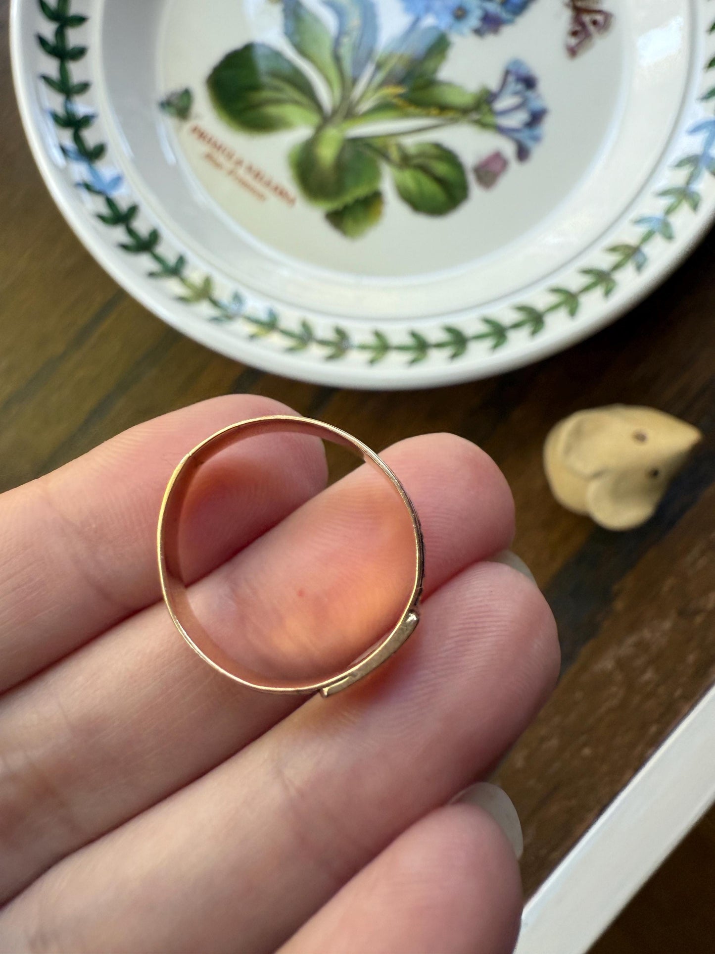 PANSY Antique FRENCH Regional Black Enamel 18k Gold Blank Signet Wedding Band Ring Floral Think of Me Stacker Romantic Gift Traditional