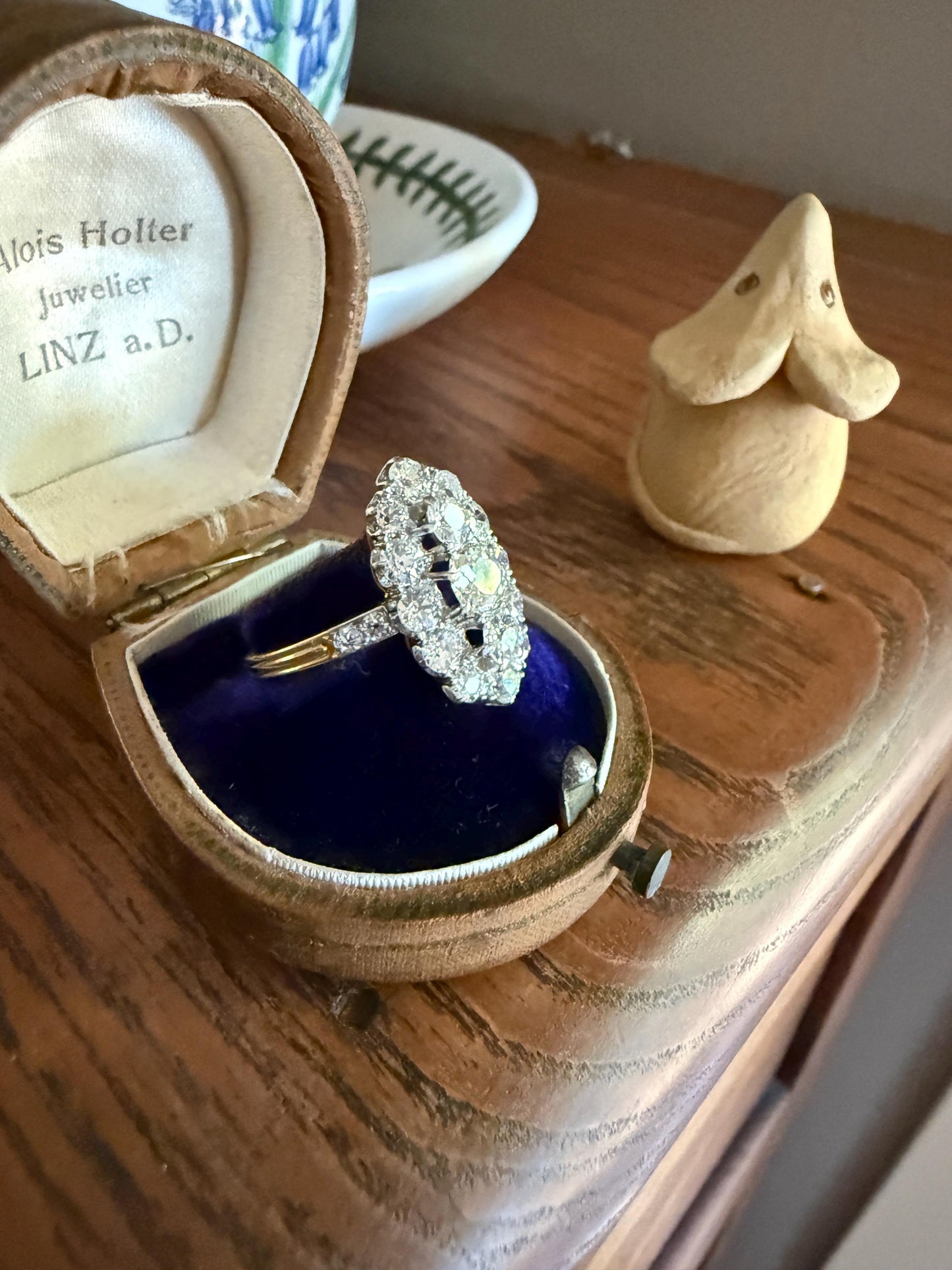 Antique 2.5 Carat Old Mine & European Cut DIAMOND Oval Navette Cluster Ring French 18k Gold Platinum Victorian Belle Epoque Ct OMC