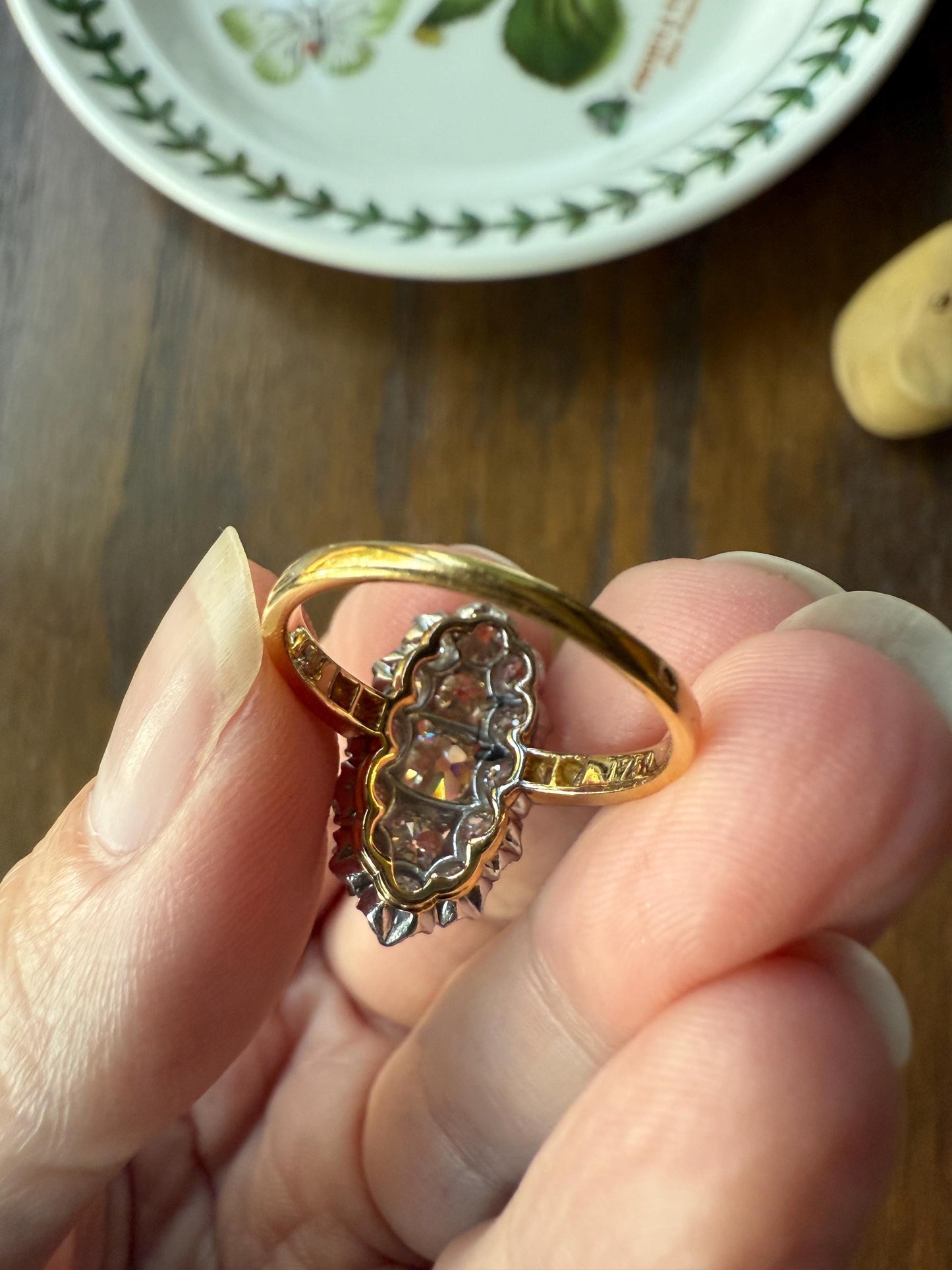 Antique 2.5 Carat Old Mine & European Cut DIAMOND Oval Navette Cluster Ring French 18k Gold Platinum Victorian Belle Epoque Ct OMC