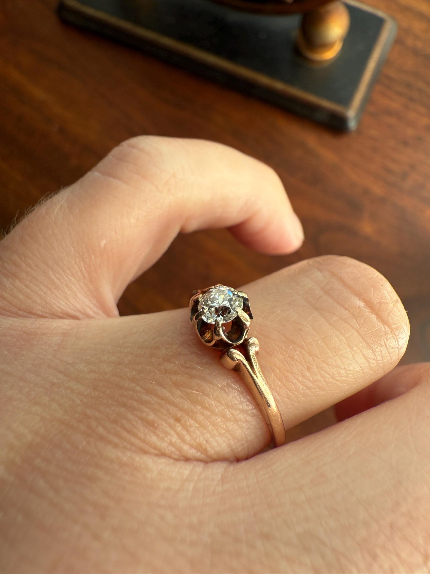 SWEETIE Victorian Antique Old European Cut DIAMOND Solitaire Engagement Wedding Buttercup Ring 14k Gold Rosy Daily Wear Pinky Stacker