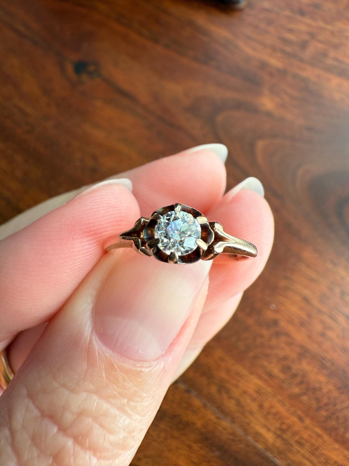 SWEETIE Victorian Antique Old European Cut DIAMOND Solitaire Engagement Wedding Buttercup Ring 14k Gold Rosy Daily Wear Pinky Stacker