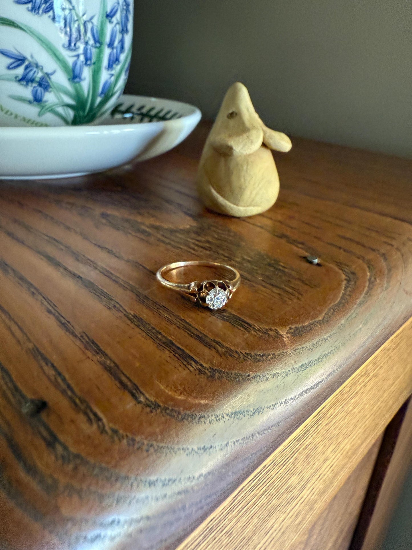 SWEETIE Victorian Antique Old European Cut DIAMOND Solitaire Engagement Wedding Buttercup Ring 14k Gold Rosy Daily Wear Pinky Stacker