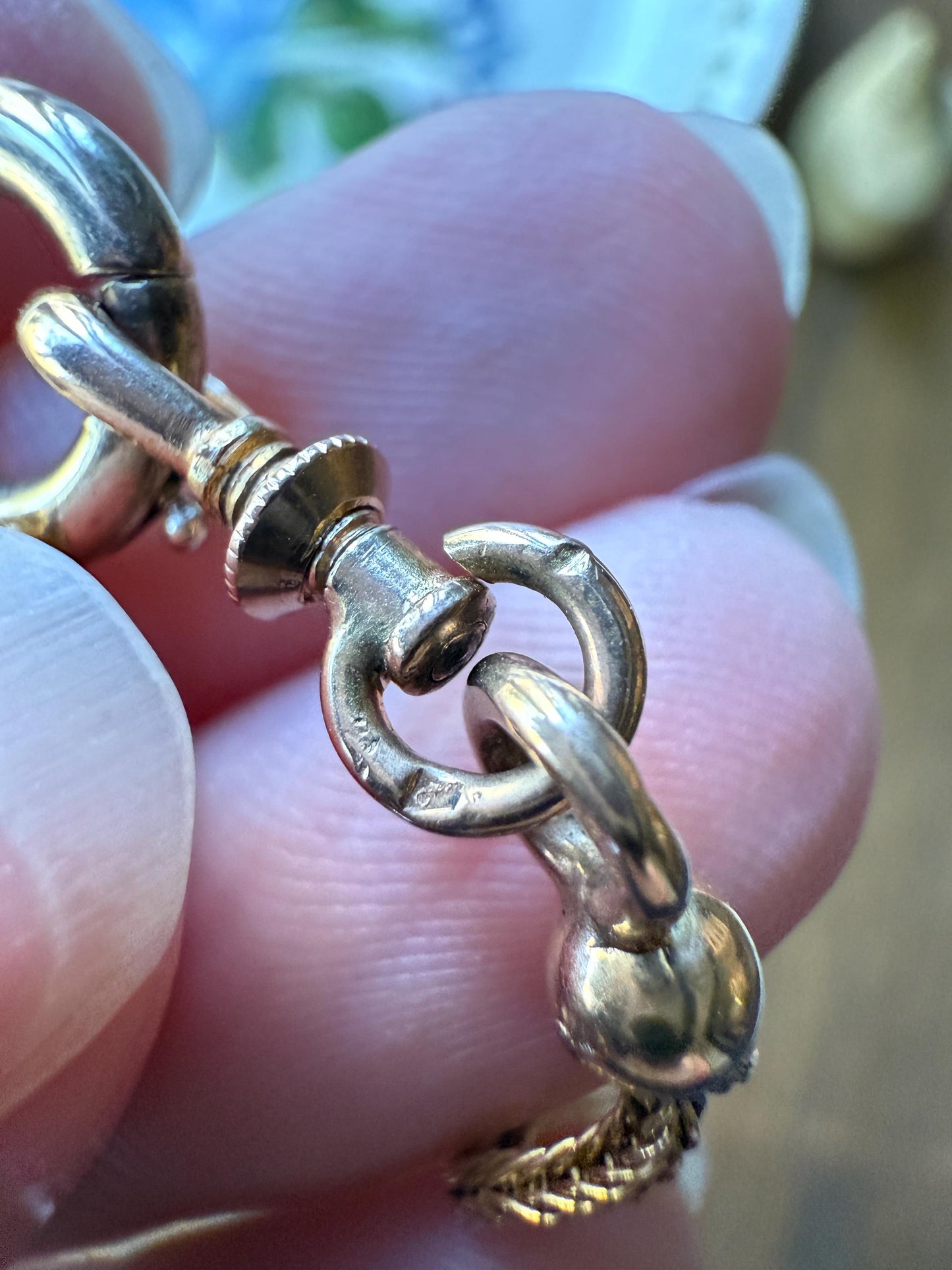 Victorian ANTIQUE Hallmark French 9.5g 18k Gold Solid Double Box Chain Watch Necklace Extender Bracelet Connector Dog Clip Pendant Holder