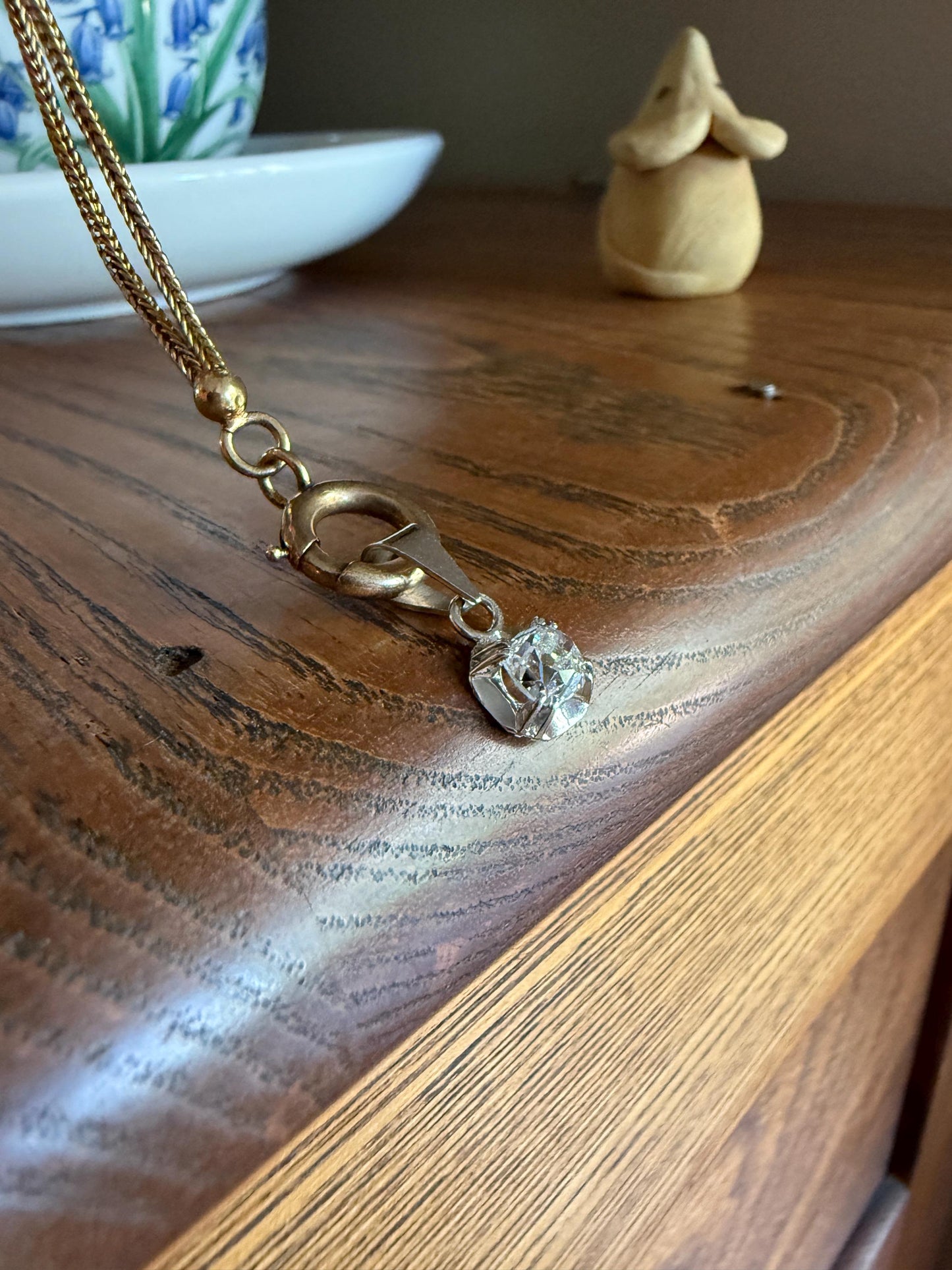 CHUNKY Eye Clean .6 Carat Old Mine Cut DIAMOND Antique 18k White Gold & Platinum Buttercup Pendant Bridal Something Old Solitaire Gift
