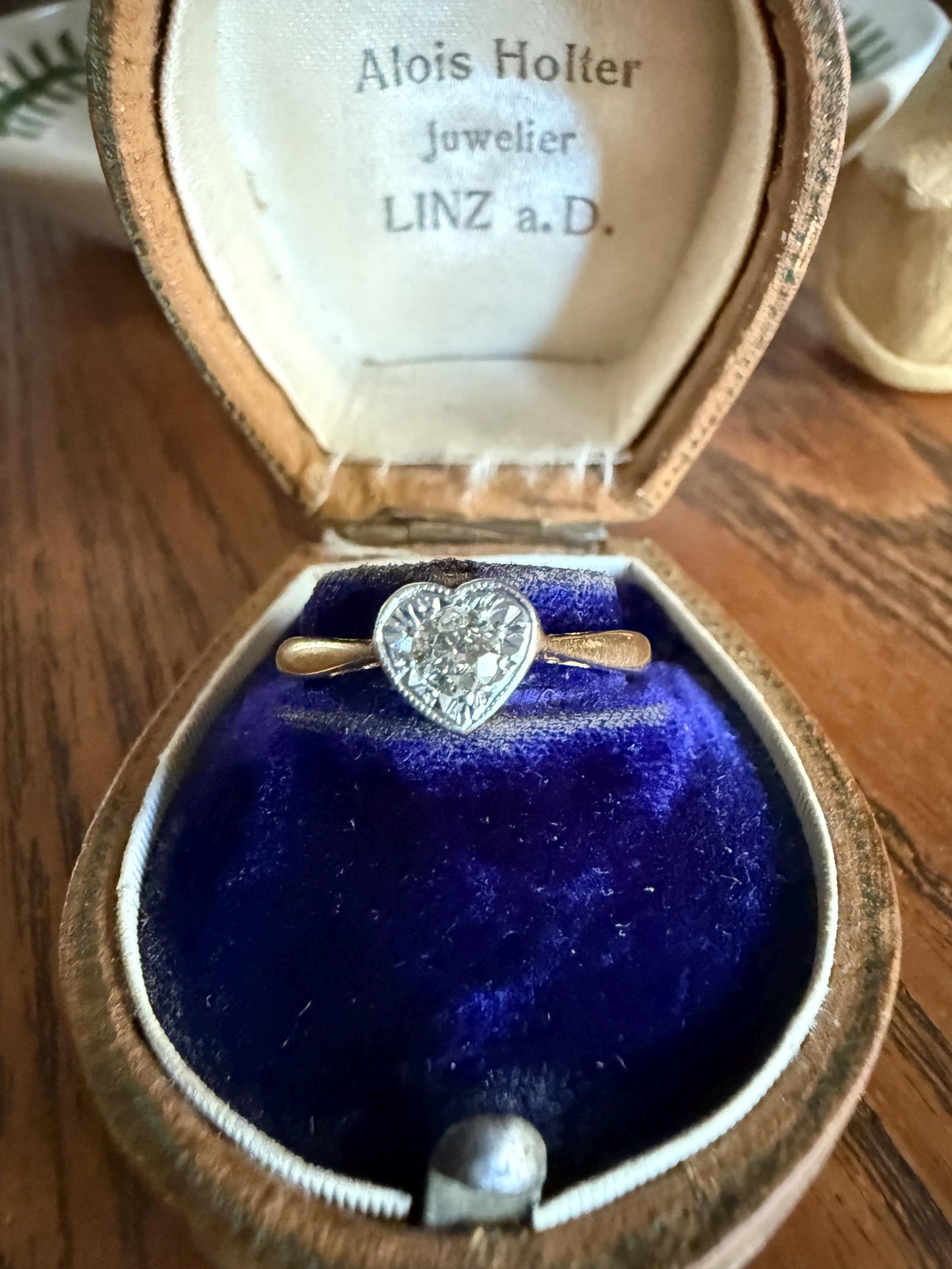 Vintage to Antique HEART Transitional Cut DIAMOND Ring Art Deco 18k Platinum Figural Stacker Band Romantic Gift Alt Engagement Starburst