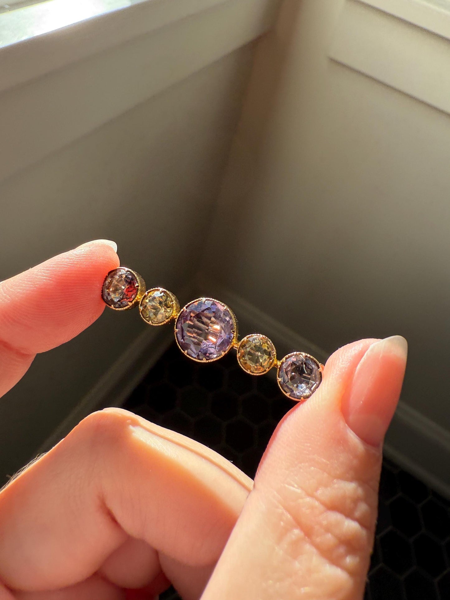 XL Antique Victorian Old Cut Amethyst Citrine Bar Brooch Extender Connector Pin Pendant Bracelet Conversion 14k Gold Purple Lavender Yellow