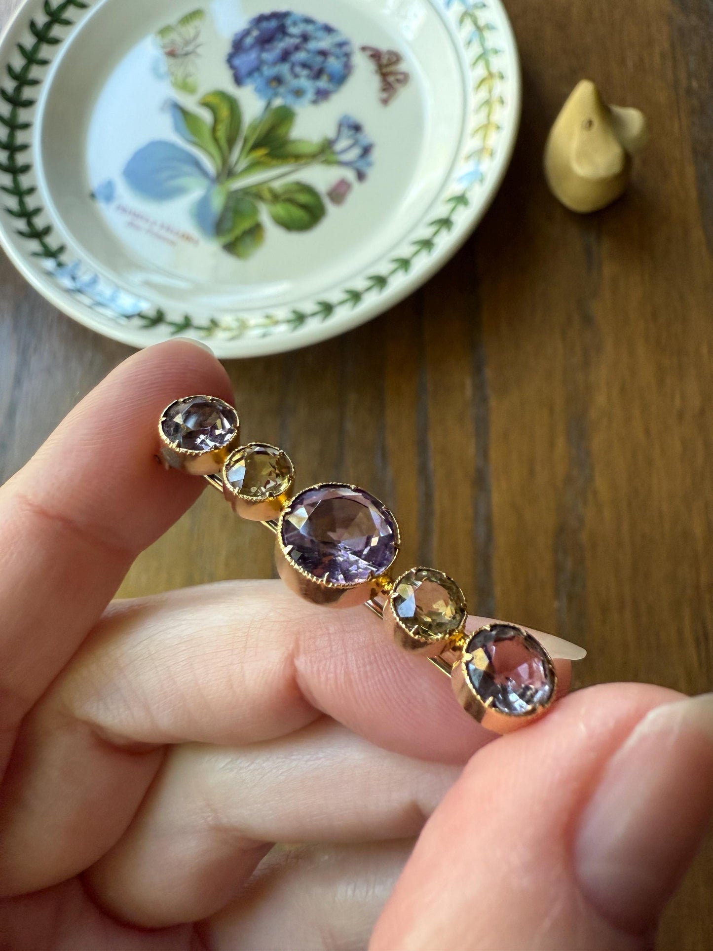 XL Antique Victorian Old Cut Amethyst Citrine Bar Brooch Extender Connector Pin Pendant Bracelet Conversion 14k Gold Purple Lavender Yellow