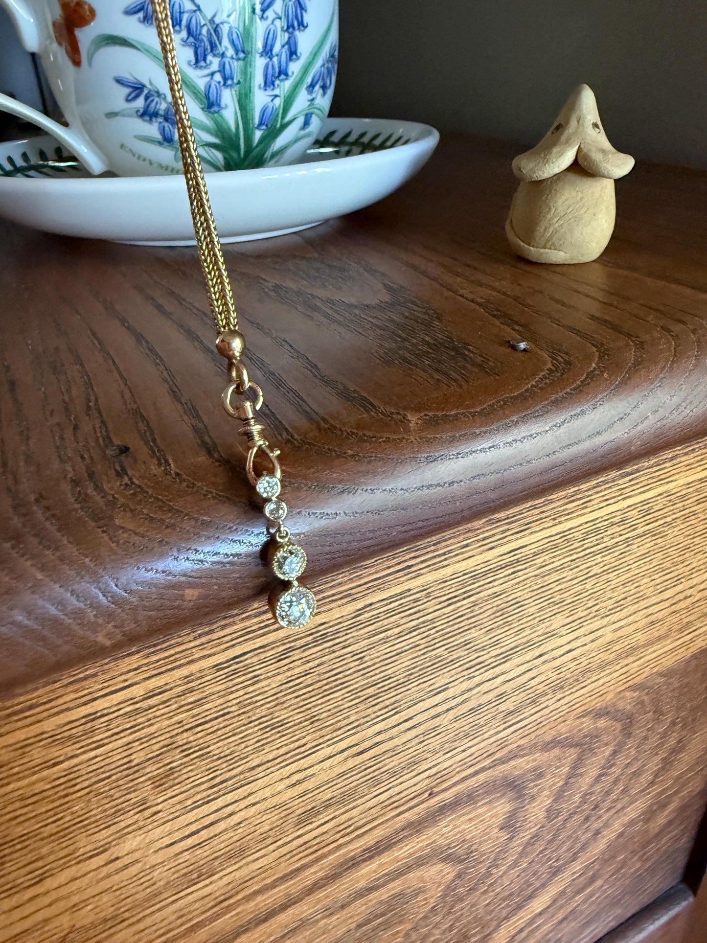 CHUNKY 1.4 Carat Old Mine Cut DIAMOND Antique 14k Gold Pendant Victorian Bezel Set Bridal Something Old Dangle Drop Four Stone 1.4ctw