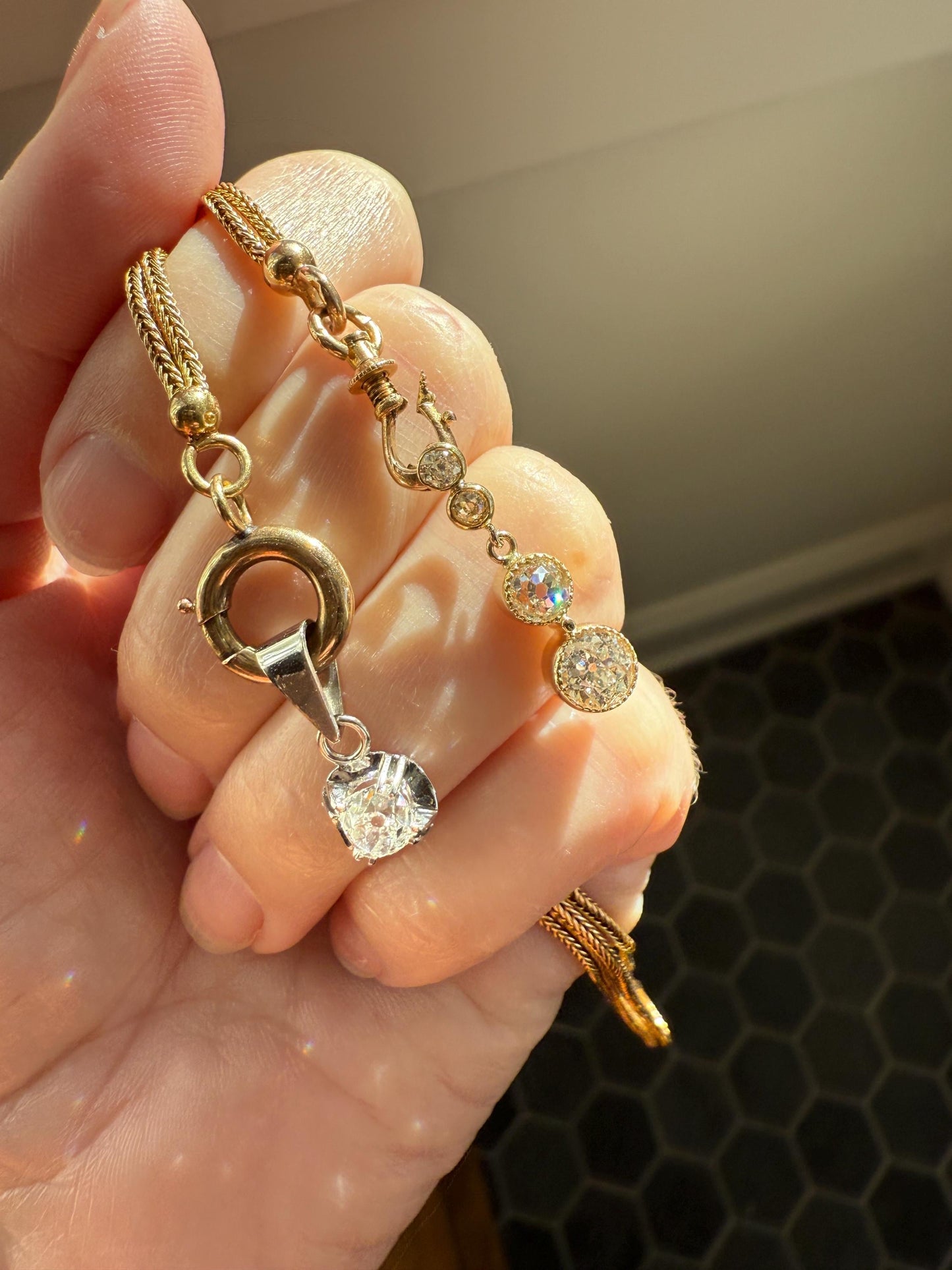 CHUNKY 1.4 Carat Old Mine Cut DIAMOND Antique 14k Gold Pendant Victorian Bezel Set Bridal Something Old Dangle Drop Four Stone 1.4ctw