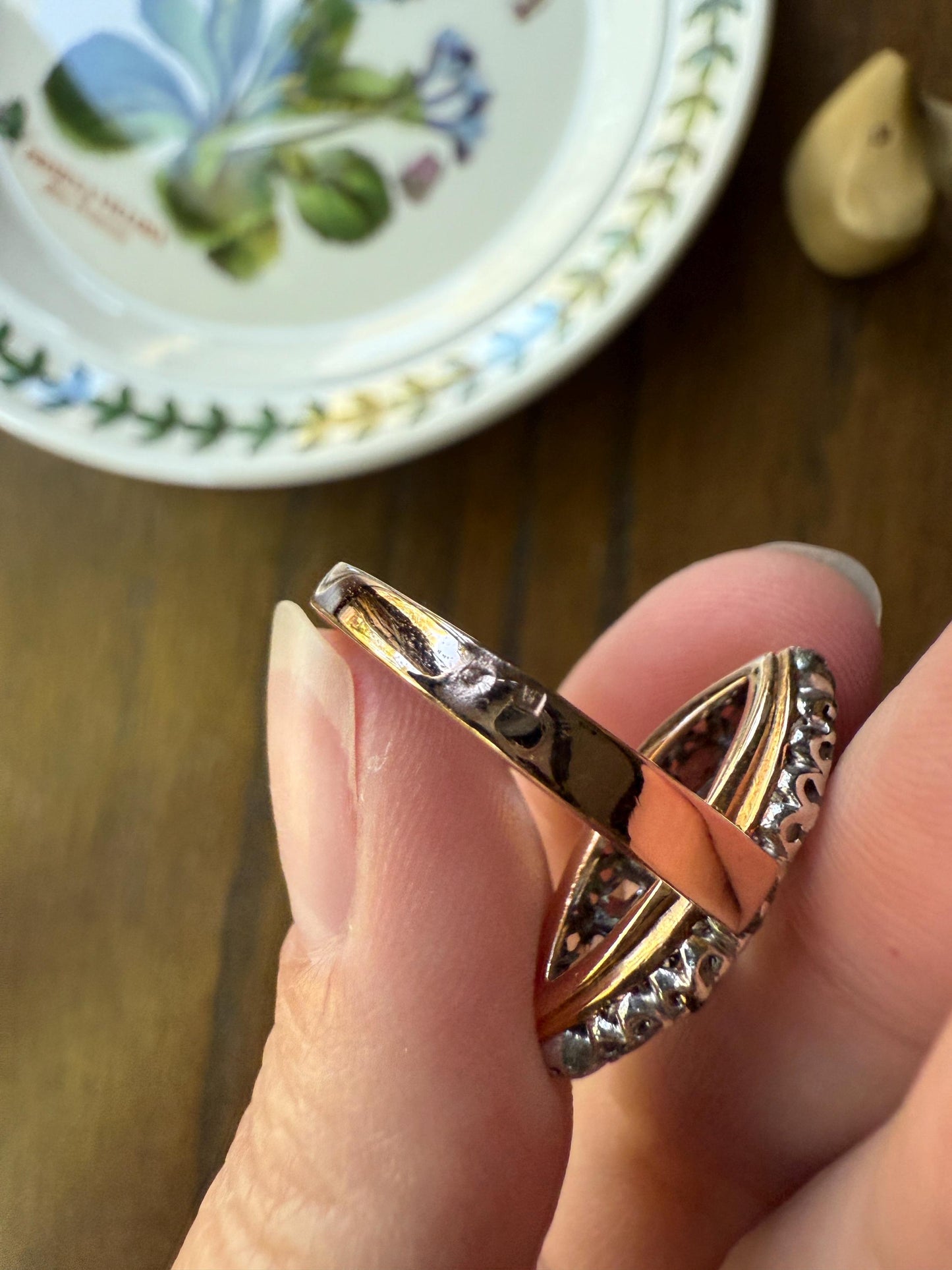 XL Antique Unique Elongated Rose Cut Diamond Navette Cluster Open Back French Victorian Era 18k Rose Gold & Platinum 1 inch Chunky Sparkle