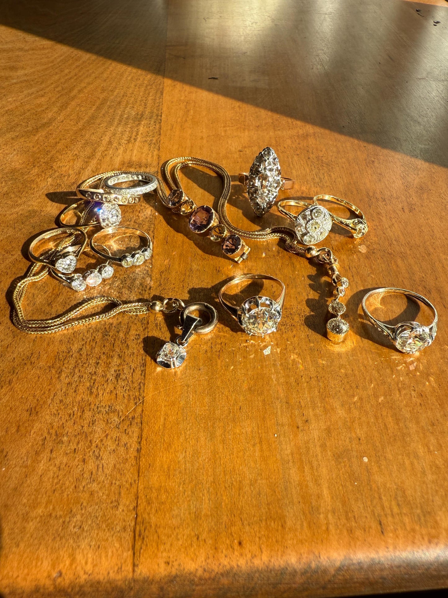 XL Antique Unique Elongated Rose Cut Diamond Navette Cluster Open Back French Victorian Era 18k Rose Gold & Platinum 1 inch Chunky Sparkle