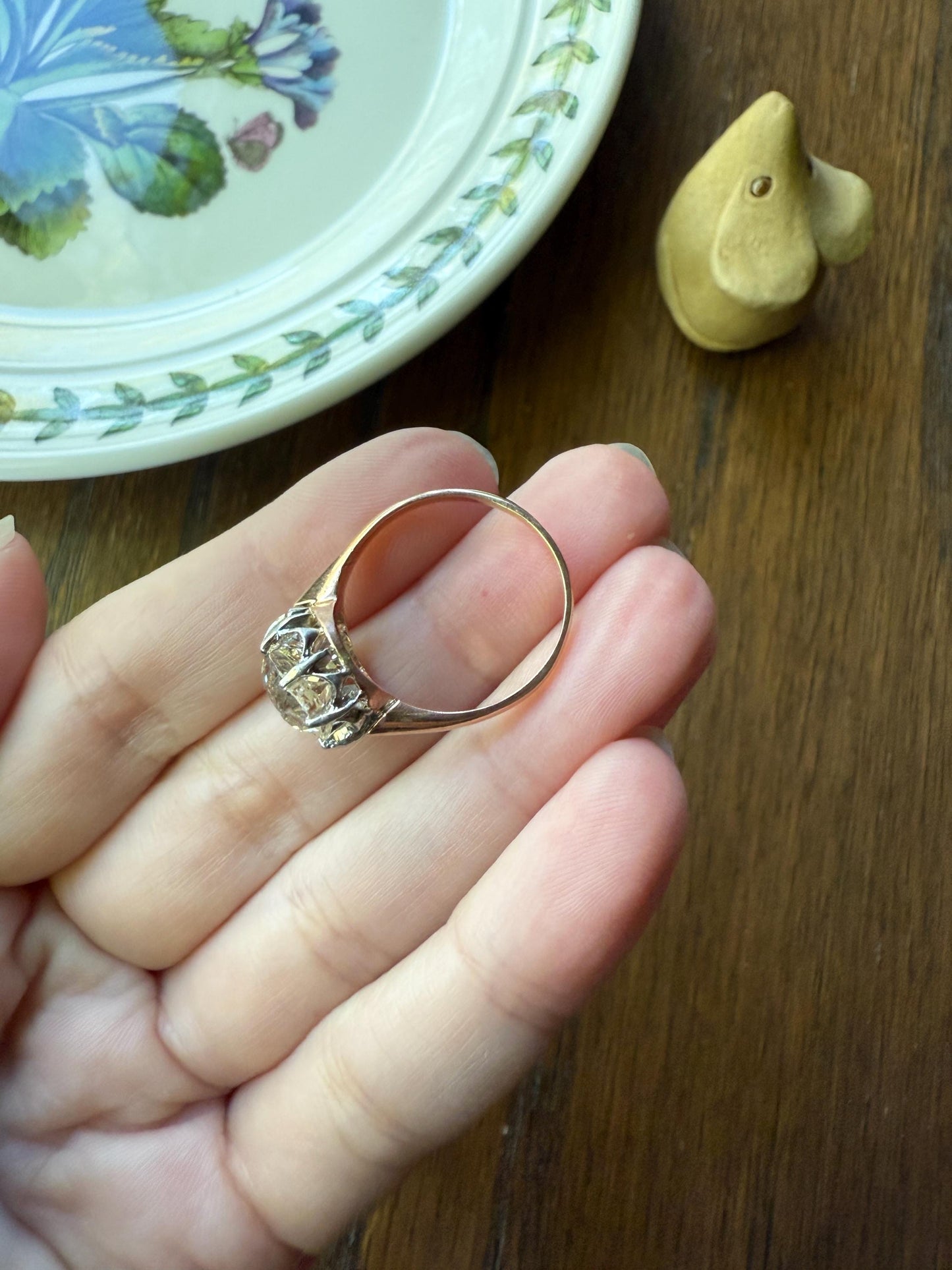 Special French Original Antique 3.5 CARAT Old European Cut DIAMOND Eye Clean Solitaire Engagement Ring 18k Rosy Gold Platinum Fiery OEC