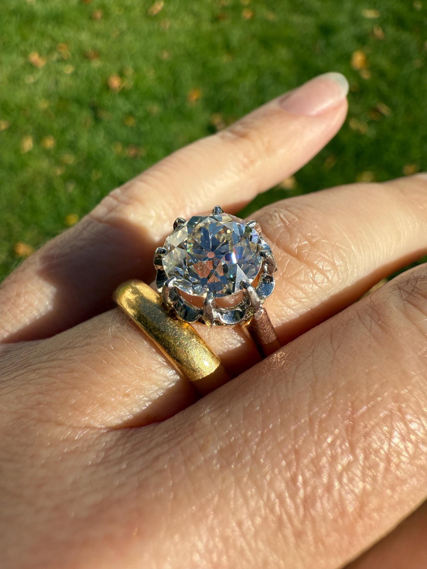 Special French Original Antique 3.5 CARAT Old European Cut DIAMOND Eye Clean Solitaire Engagement Ring 18k Rosy Gold Platinum Fiery OEC