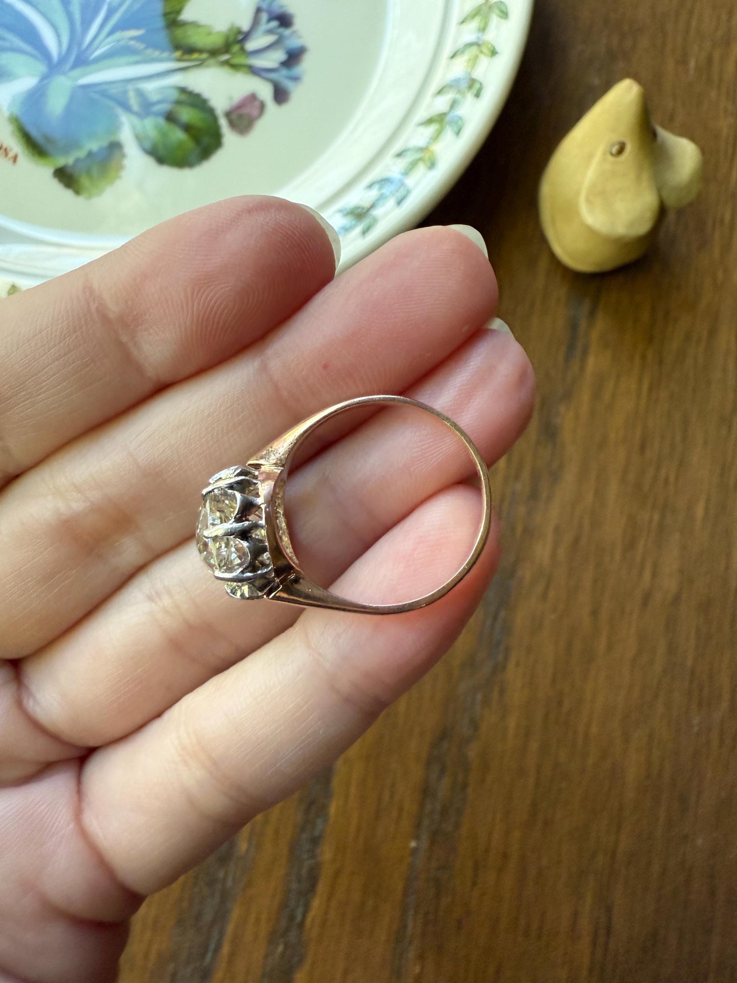 Special French Original Antique 3.5 CARAT Old European Cut DIAMOND Eye Clean Solitaire Engagement Ring 18k Rosy Gold Platinum Fiery OEC