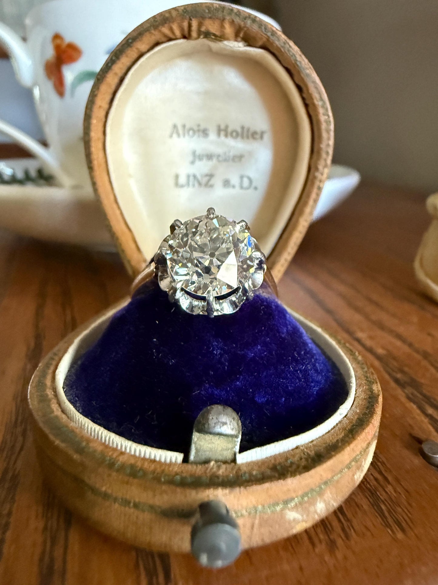 Special French Original Antique 3.5 CARAT Old European Cut DIAMOND Eye Clean Solitaire Engagement Ring 18k Rosy Gold Platinum Fiery OEC