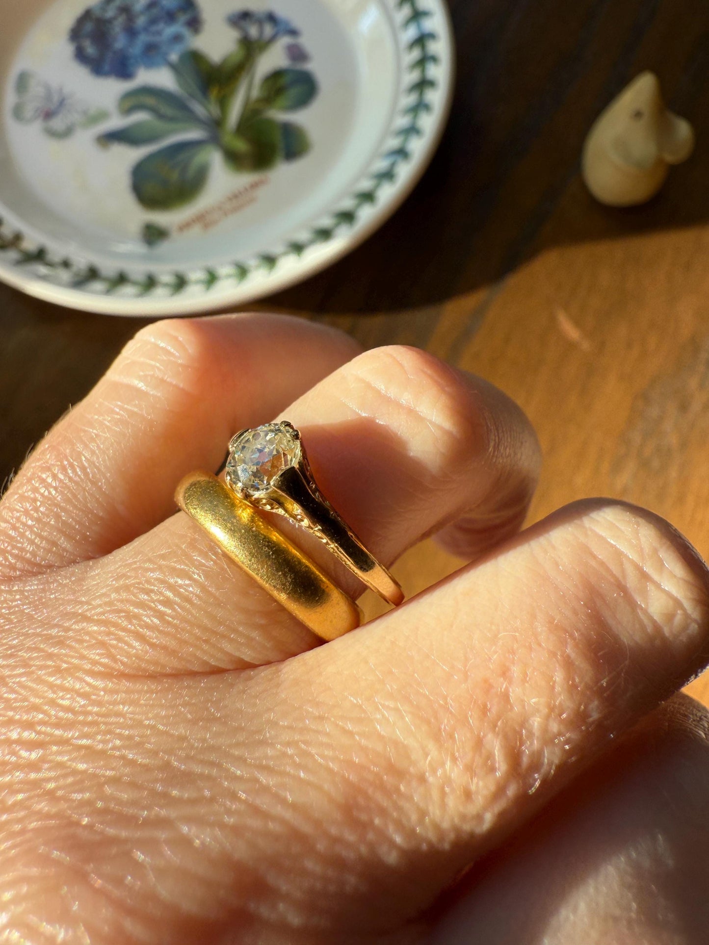 Scrolled Eye Clean Antique .7 Carat Old Mine Cut DIAMOND Solitaire Ornate Victorian Engagement Ring 18k Gold Romantic Gift Stacker .7Ctw OMC