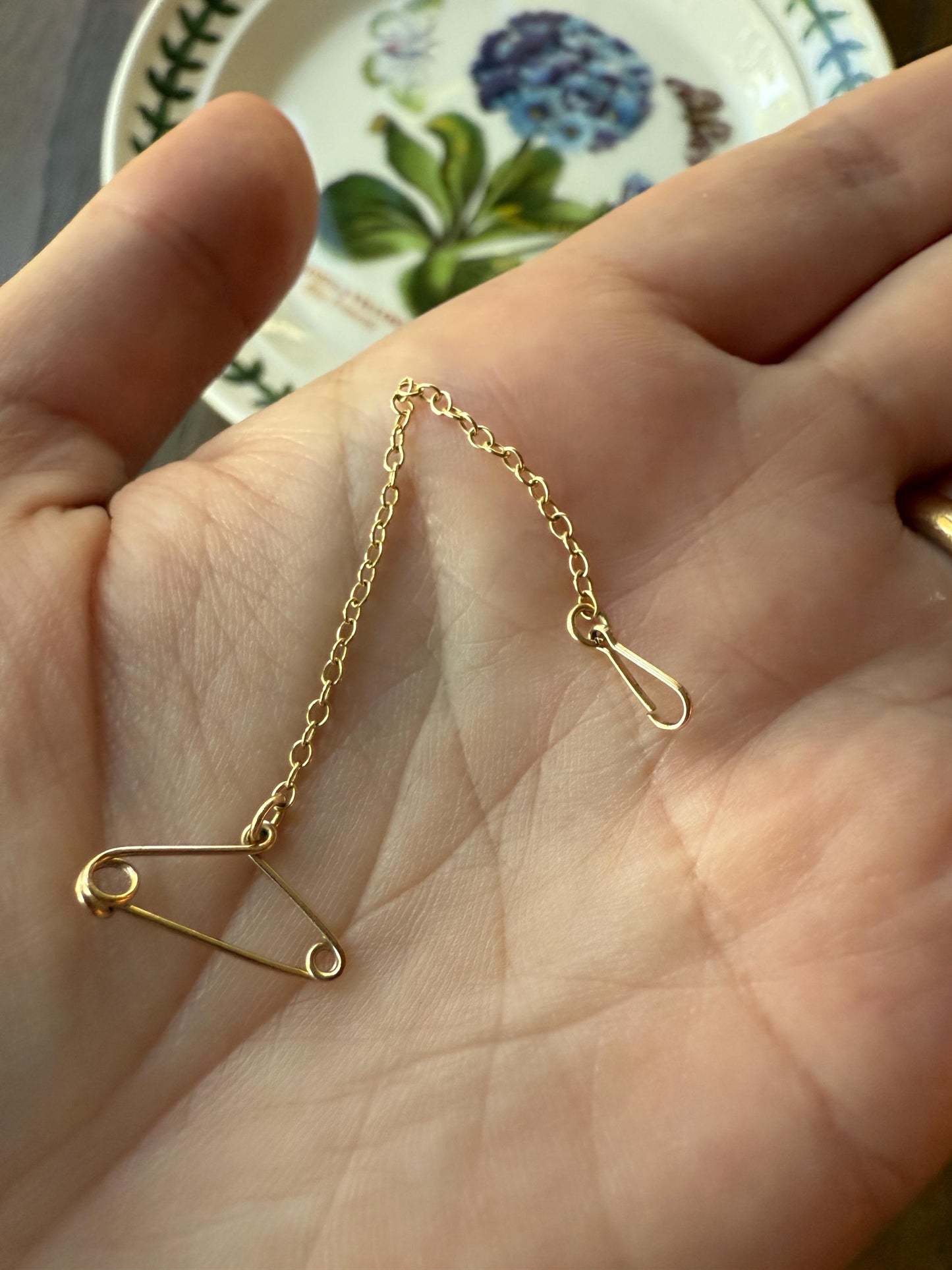 Safety Chain Doodad Pin Hanger HOOK Dainty CHAIN ANTIQUE .5g 10k Gold Solid 72mm Pendant Holder Extender Connector Neckmess Parts Findings