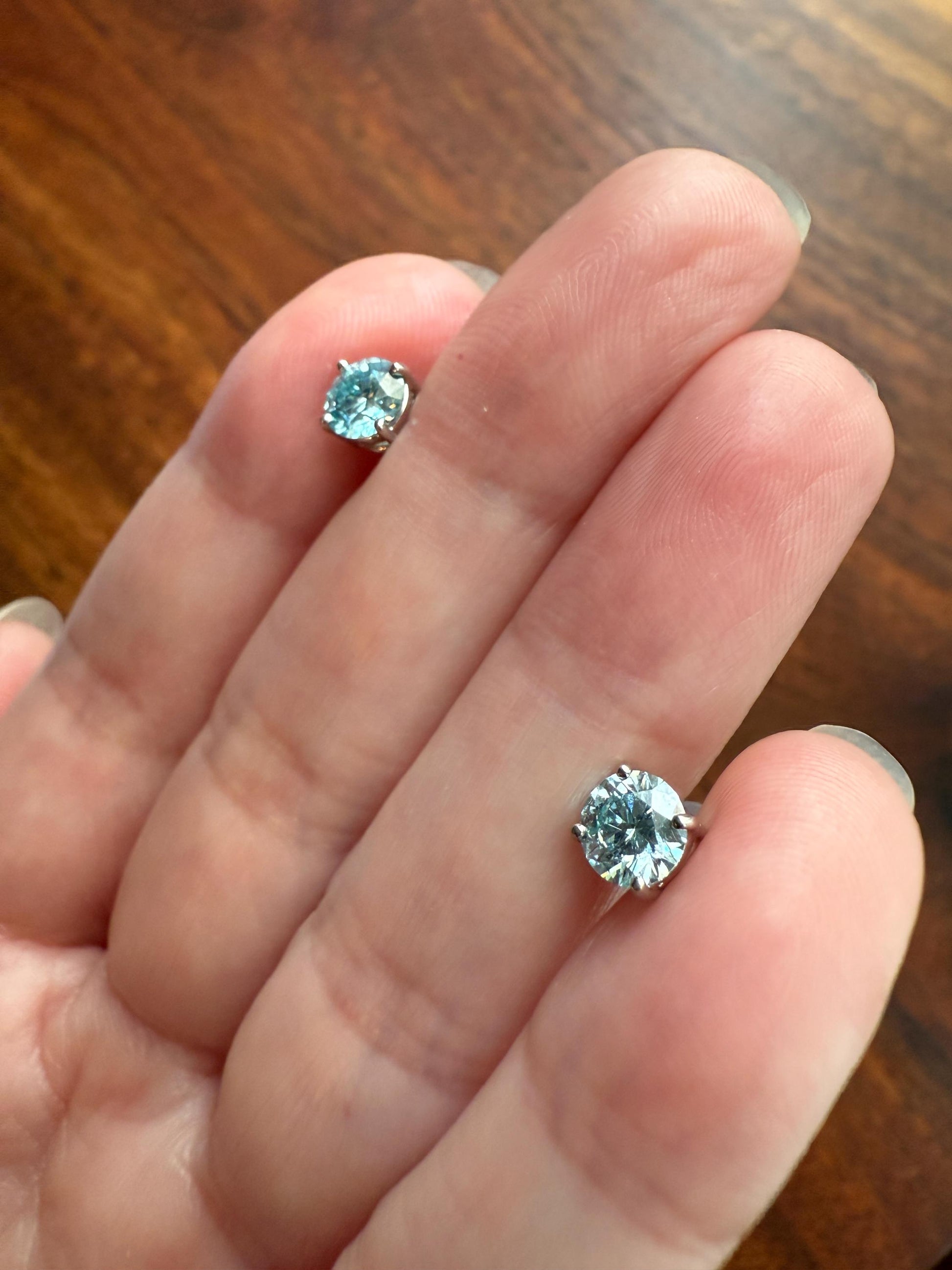 FIERY Fancy Intense Greenish Blue DIAMOND 1.2 Carat Stud Earrings Natural Enhanced w/ Certificates Earstack .6 Each Daily Wearers Minimalist