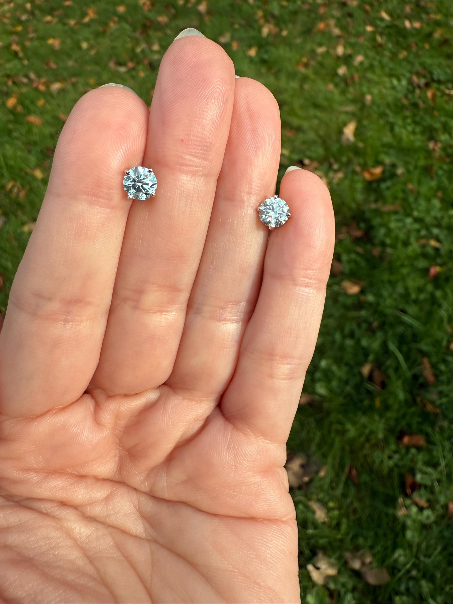FIERY Fancy Intense Greenish Blue DIAMOND 1.2 Carat Stud Earrings Natural Enhanced w/ Certificates Earstack .6 Each Daily Wearers Minimalist