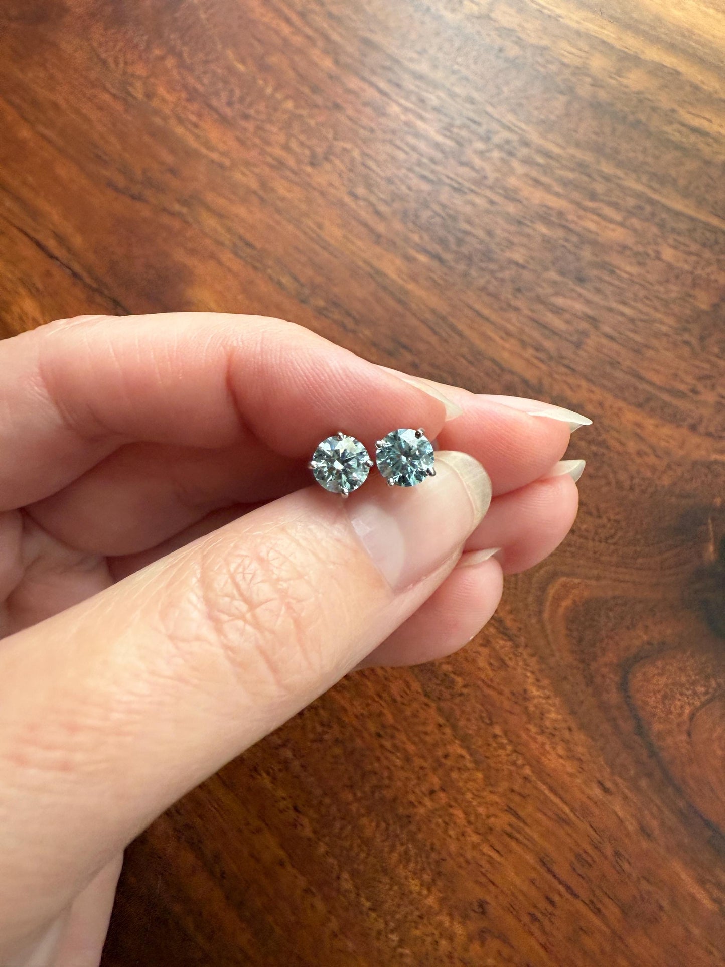 FIERY Fancy Intense Greenish Blue DIAMOND 1.2 Carat Stud Earrings Natural Enhanced w/ Certificates Earstack .6 Each Daily Wearers Minimalist