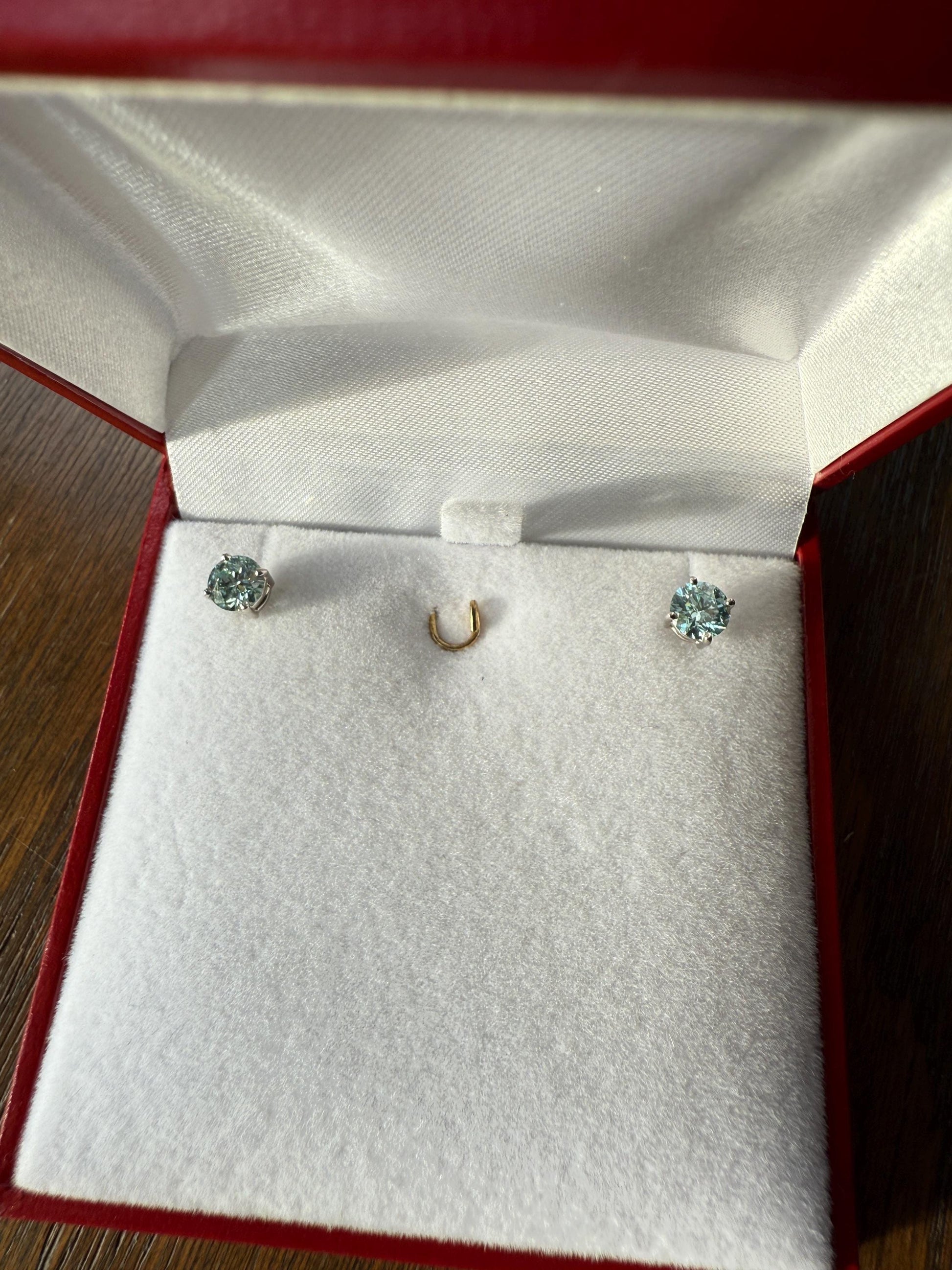 FIERY Fancy Intense Greenish Blue DIAMOND 1.2 Carat Stud Earrings Natural Enhanced w/ Certificates Earstack .6 Each Daily Wearers Minimalist