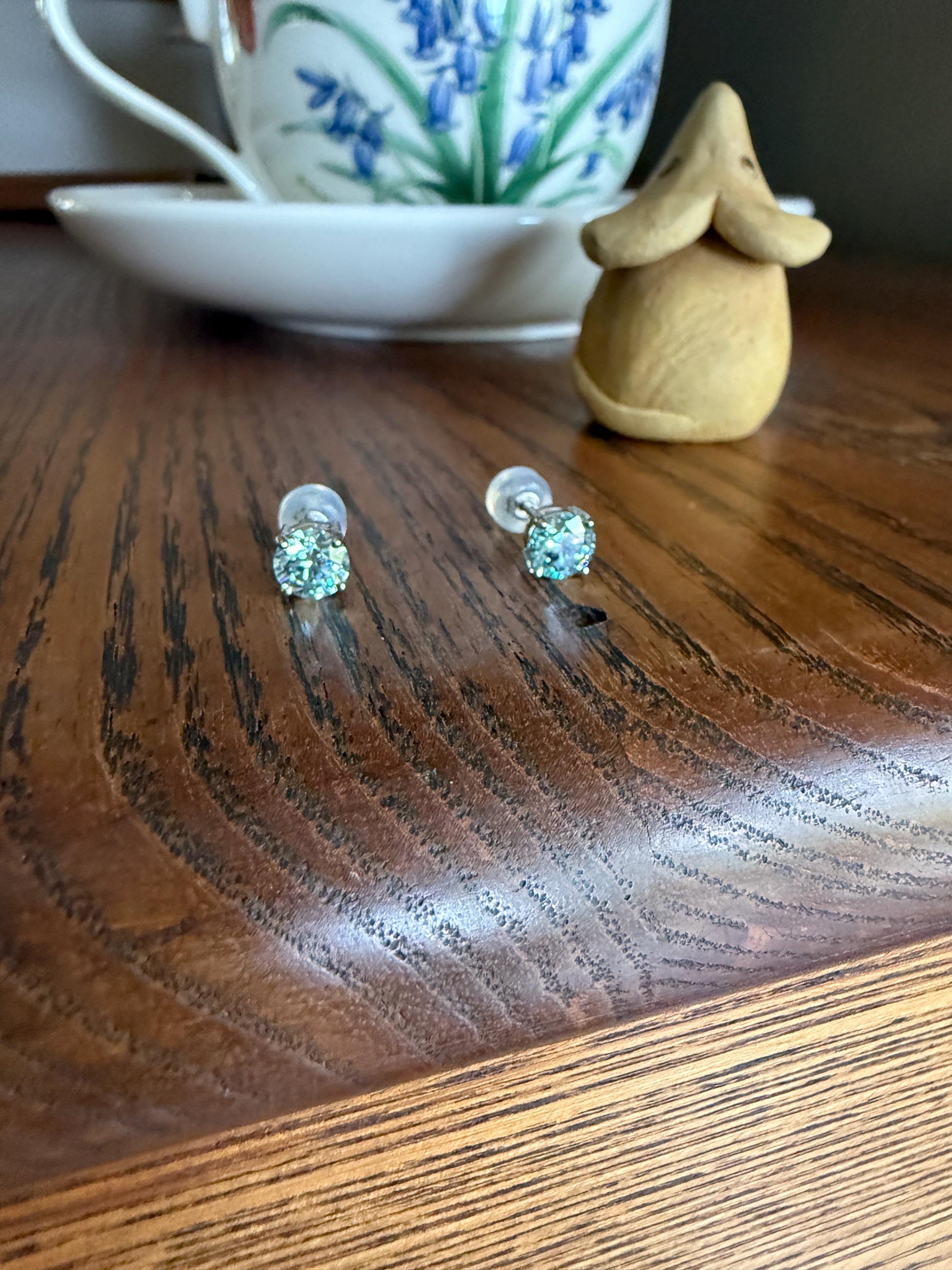 FIERY Fancy Intense Greenish Blue DIAMOND 1.2 Carat Stud Earrings Natural Enhanced w/ Certificates Earstack .6 Each Daily Wearers Minimalist