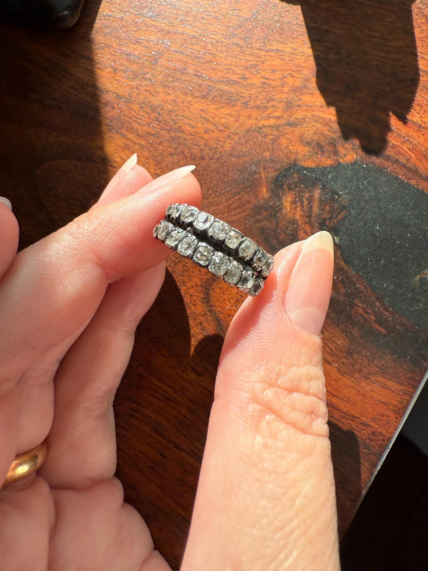 Antique 1.25 Carat Chunky Old Mine Cut DIAMOND Georgian 10k Gold Half Hoop Cigar Band Double Row Ring Silver Collets Gift Stacker 1.25Ct OMC