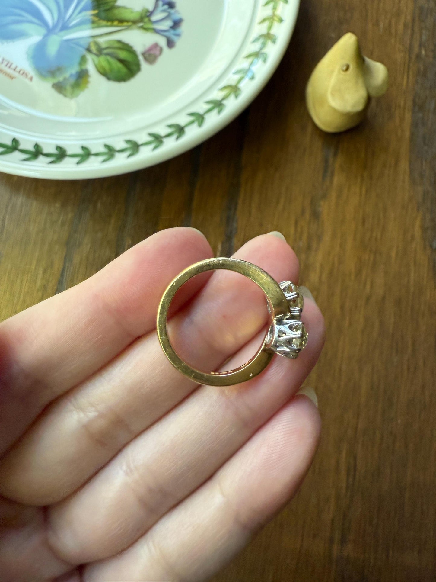 Antique Toi et Moi 2.1 CARAT Old Mine Cut DIAMOND Fancy Light Yellow Chunky 2 Stone Ring 18k Gold Angled Swirl Band Stacker c1901 Victorian