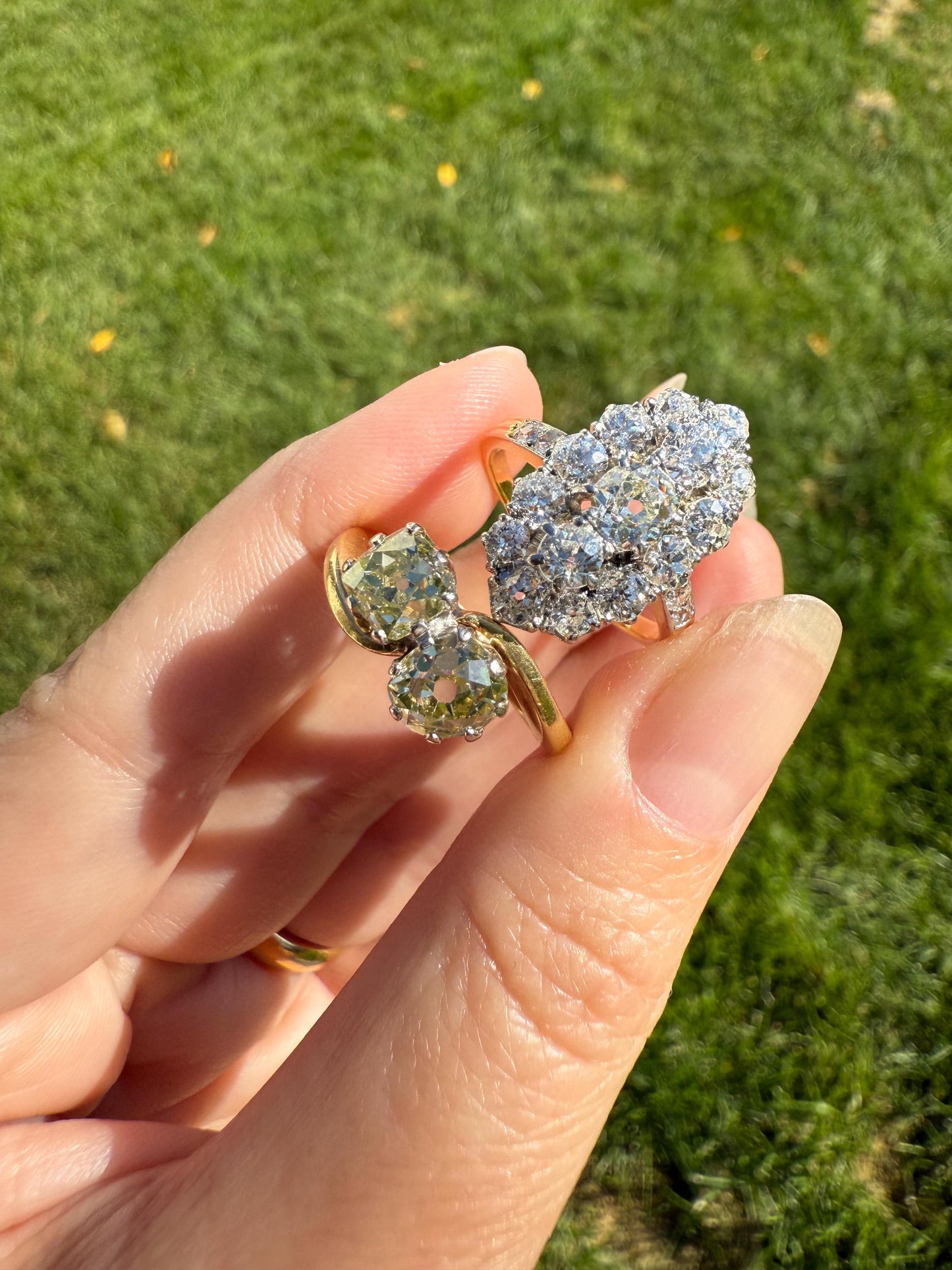 Antique 2.5 Carat Old Mine & European Cut DIAMOND Oval Navette Cluster Ring French 18k Gold Platinum Victorian Belle Epoque Ct OMC
