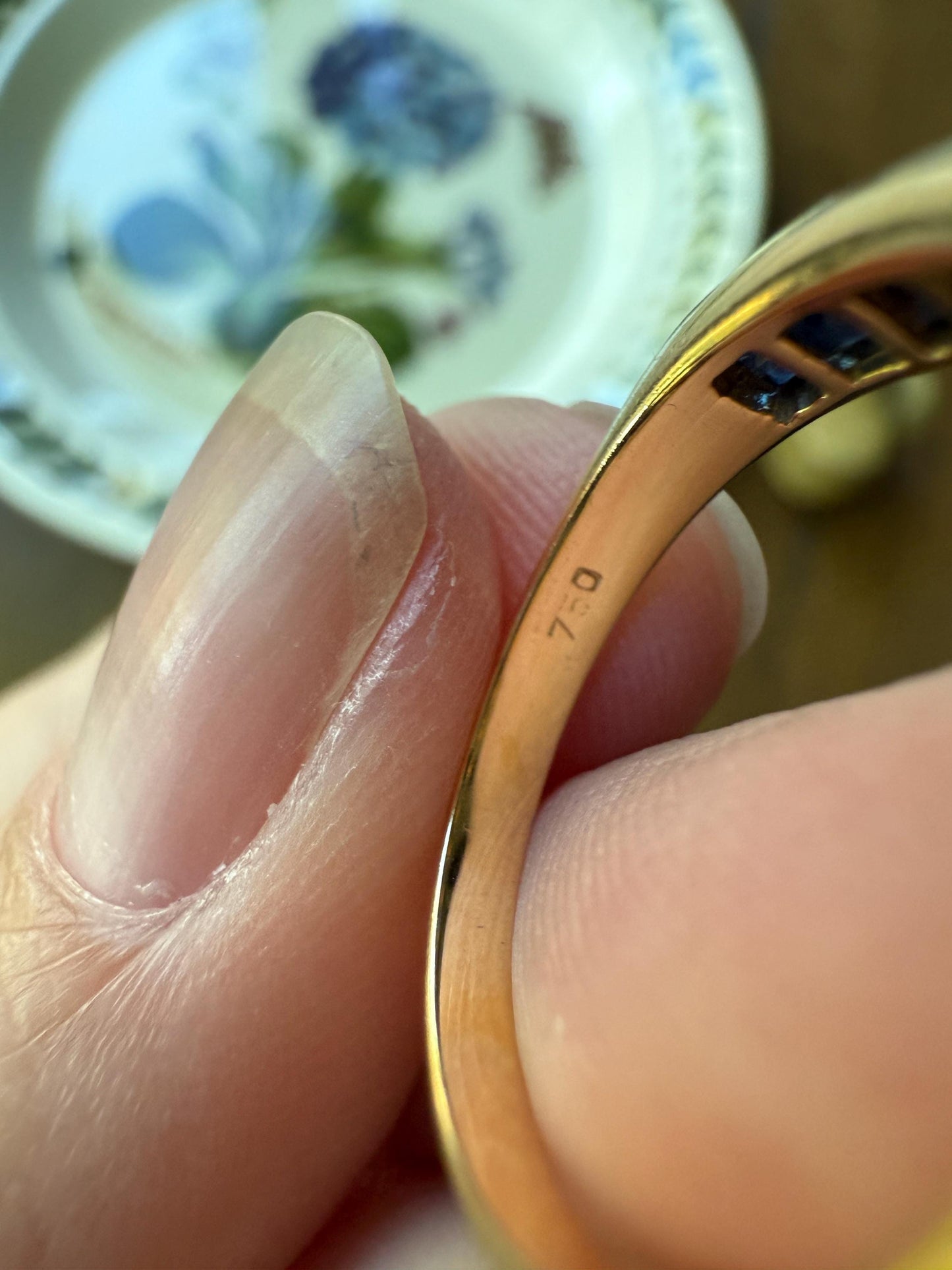Vintage Channel Set SAPPHIRE Half Hoop Eternity Band Ring 18k Gold Skinny Line Stacker French Romantic Gift Blue Pair Emerald Avail