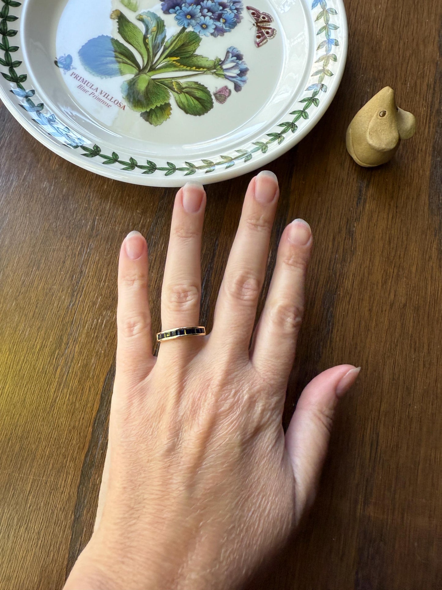 Vintage Channel Set SAPPHIRE Half Hoop Eternity Band Ring 18k Gold Skinny Line Stacker French Romantic Gift Blue Pair Emerald Avail