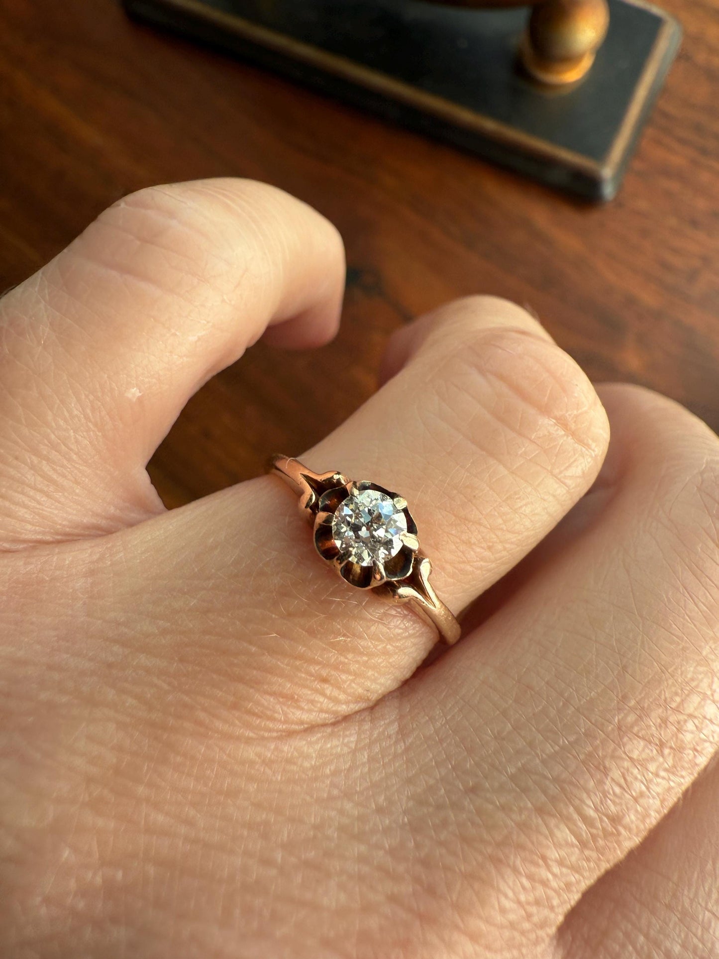 SWEETIE Victorian Antique Old European Cut DIAMOND Solitaire Engagement Wedding Buttercup Ring 14k Gold Rosy Daily Wear Pinky Stacker