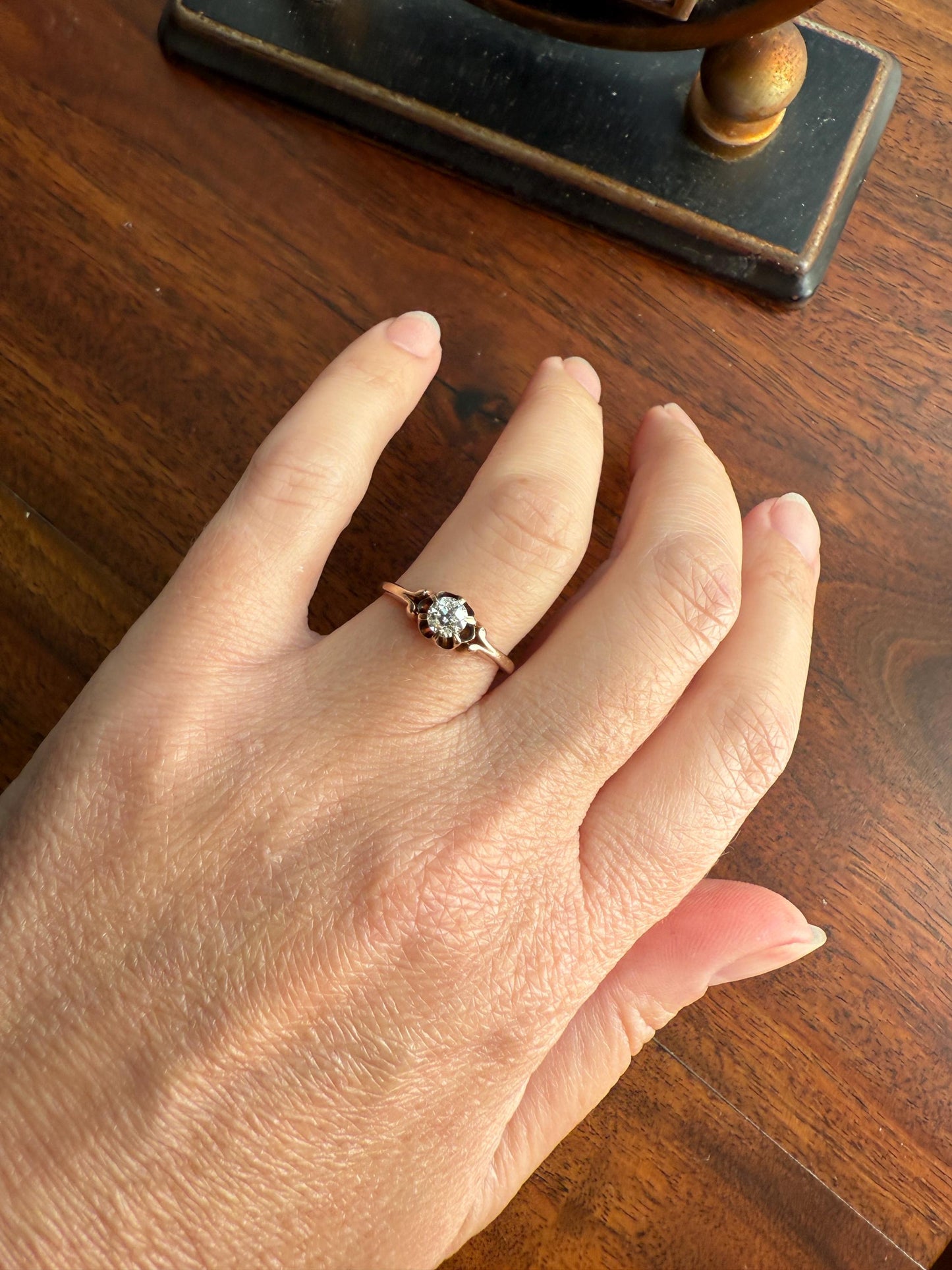SWEETIE Victorian Antique Old European Cut DIAMOND Solitaire Engagement Wedding Buttercup Ring 14k Gold Rosy Daily Wear Pinky Stacker