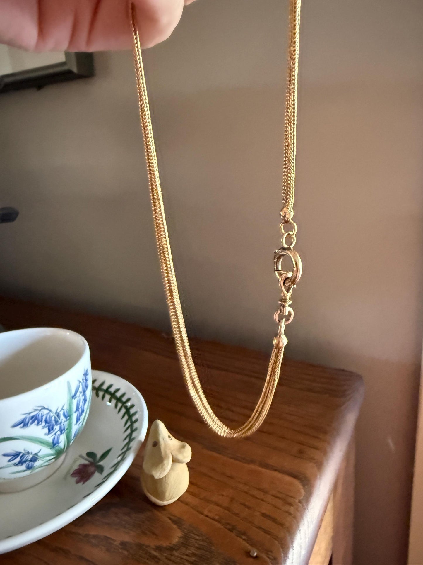 Victorian ANTIQUE Hallmark French 9.5g 18k Gold Solid Double Box Chain Watch Necklace Extender Bracelet Connector Dog Clip Pendant Holder