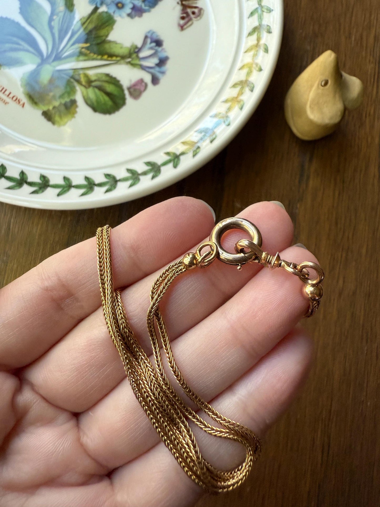 Victorian ANTIQUE Hallmark French 9.5g 18k Gold Solid Double Box Chain Watch Necklace Extender Bracelet Connector Dog Clip Pendant Holder