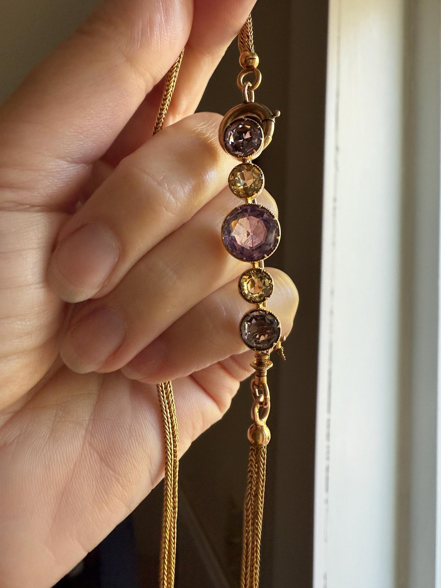Victorian ANTIQUE Hallmark French 9.5g 18k Gold Solid Double Box Chain Watch Necklace Extender Bracelet Connector Dog Clip Pendant Holder