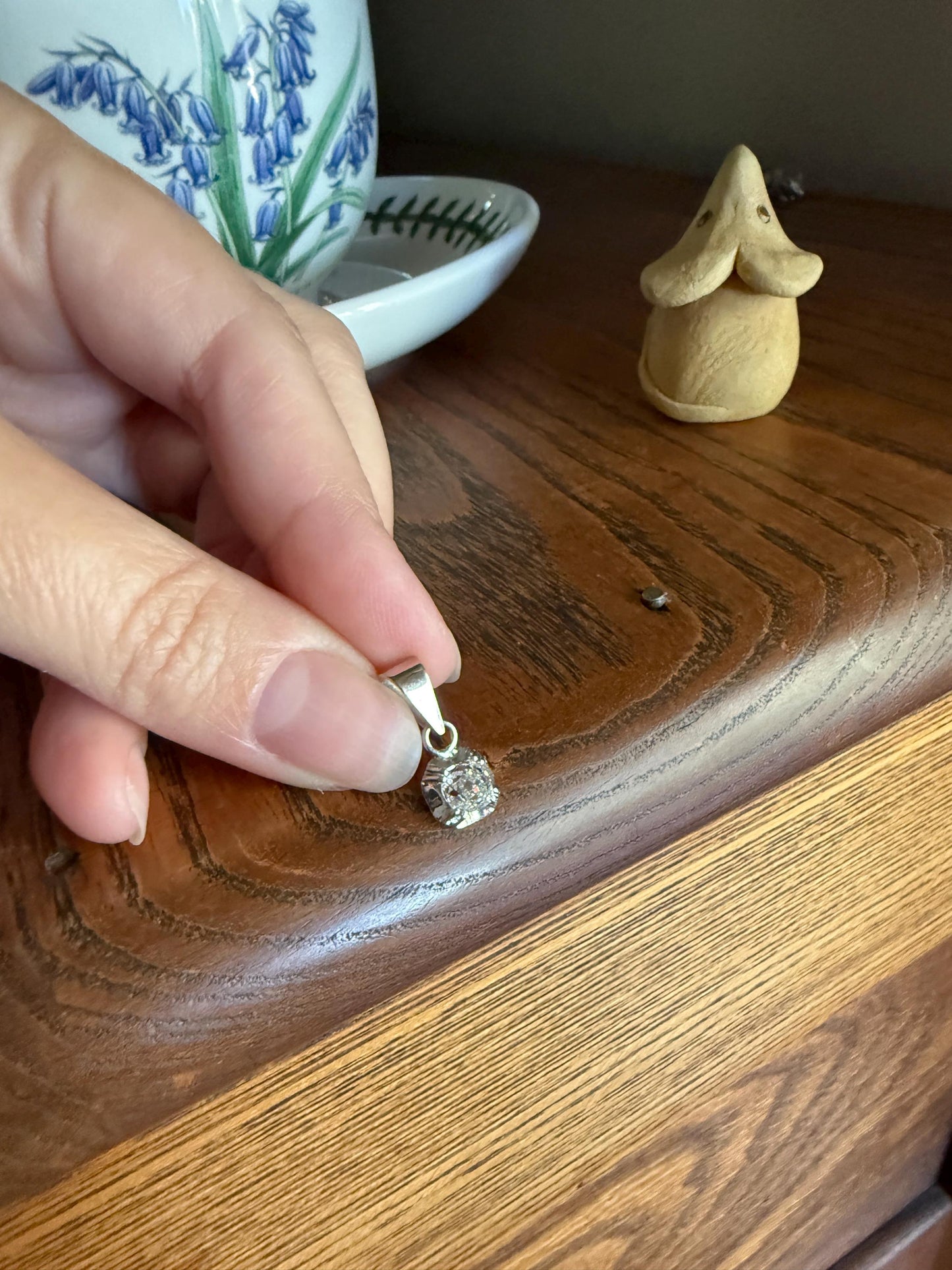 CHUNKY Eye Clean .6 Carat Old Mine Cut DIAMOND Antique 18k White Gold & Platinum Buttercup Pendant Bridal Something Old Solitaire Gift