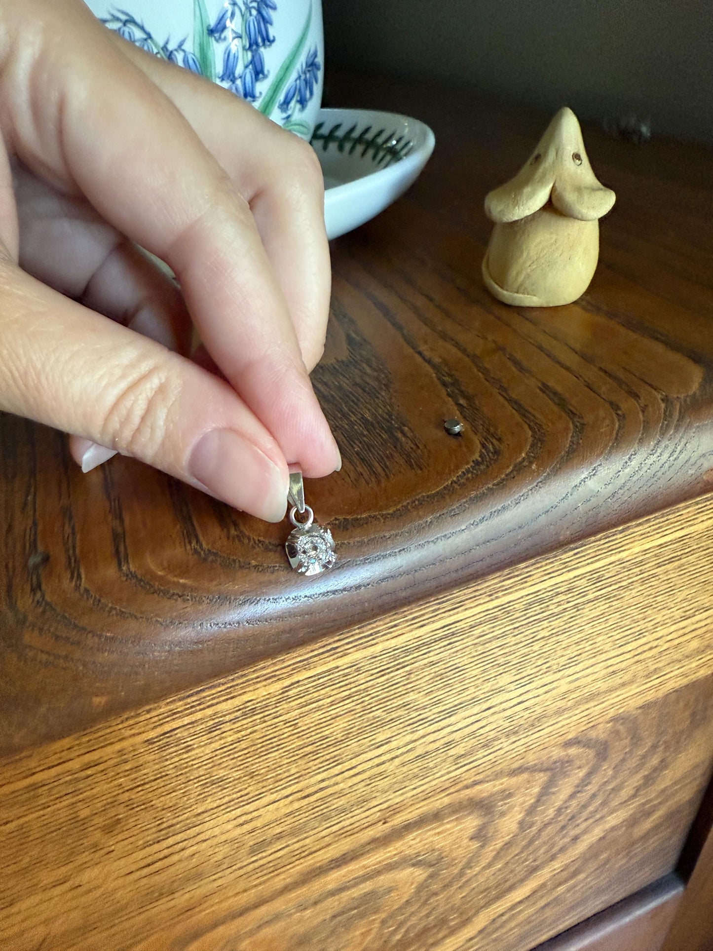 CHUNKY Eye Clean .6 Carat Old Mine Cut DIAMOND Antique 18k White Gold & Platinum Buttercup Pendant Bridal Something Old Solitaire Gift