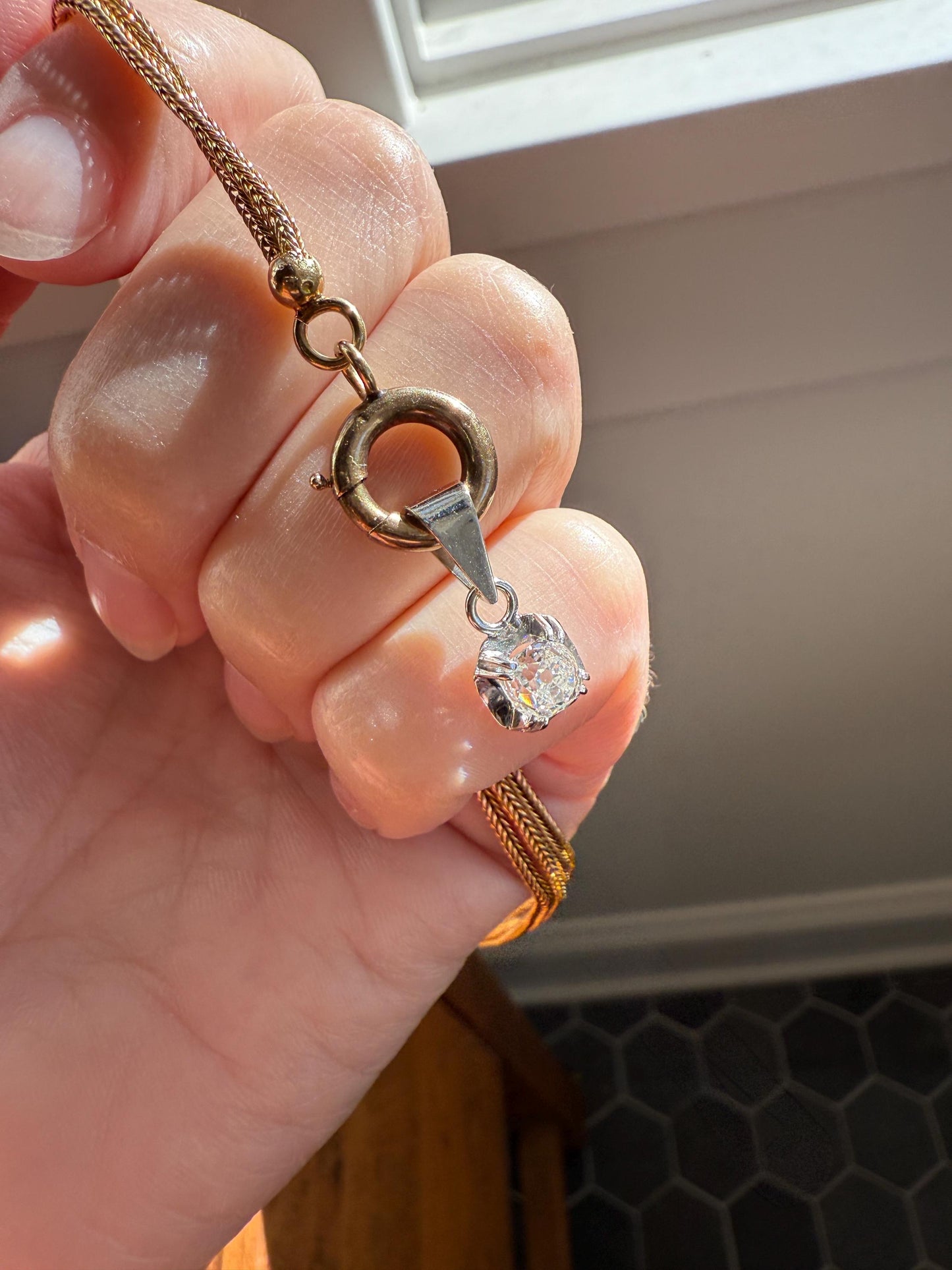 CHUNKY Eye Clean .6 Carat Old Mine Cut DIAMOND Antique 18k White Gold & Platinum Buttercup Pendant Bridal Something Old Solitaire Gift