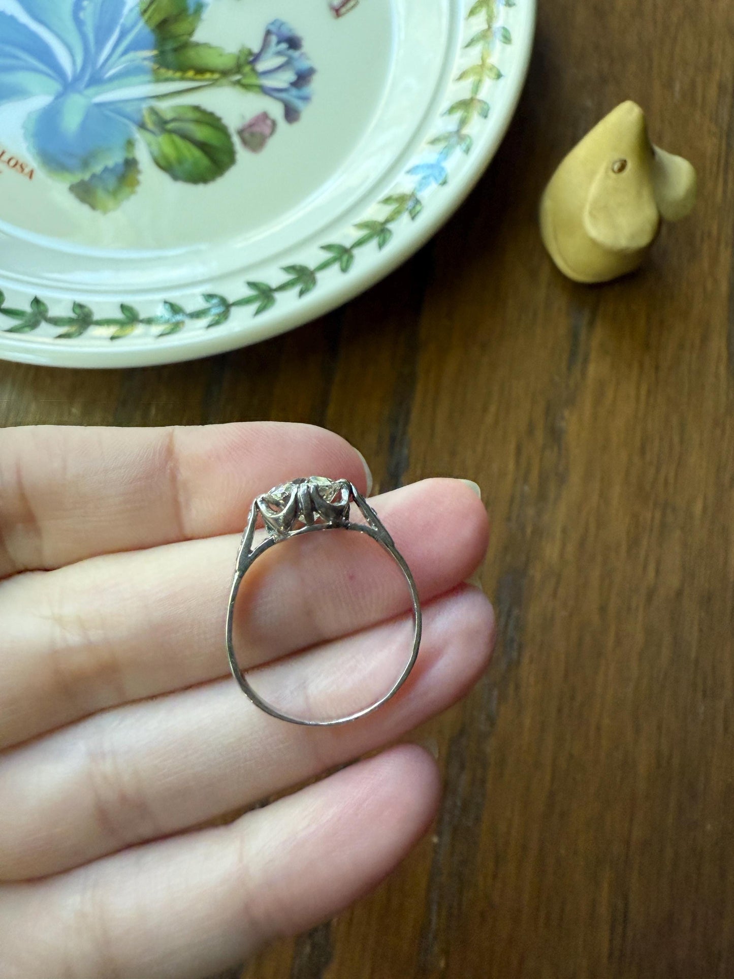 Antique 2 CARATS Tdw Old Mine Cut DIAMOND Solitaire French Engagement Ring with Rose Cut Accents Platinum Stacker Love Gift Spready OMC